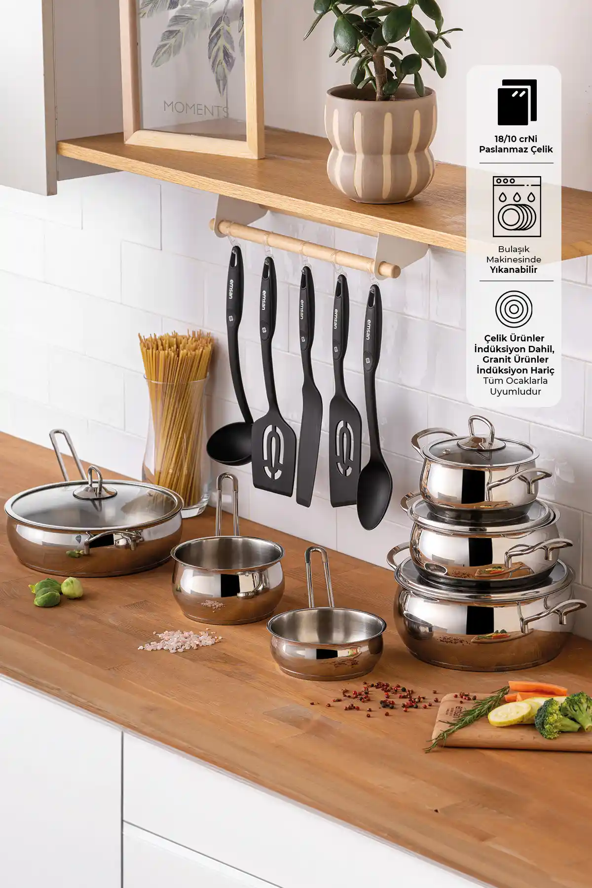 Emsan All In 15 Parça Çelik Tencere Seti: Dayanıklı ve Şık Mutfak Gereçleri