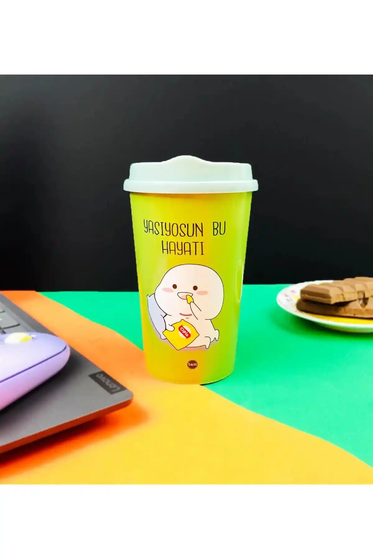 HediyeOfisi Tasarımlı Modern Plastik Kahve Bardağı 400 ml, Şık ve Dayanıklı Kullanım İçin