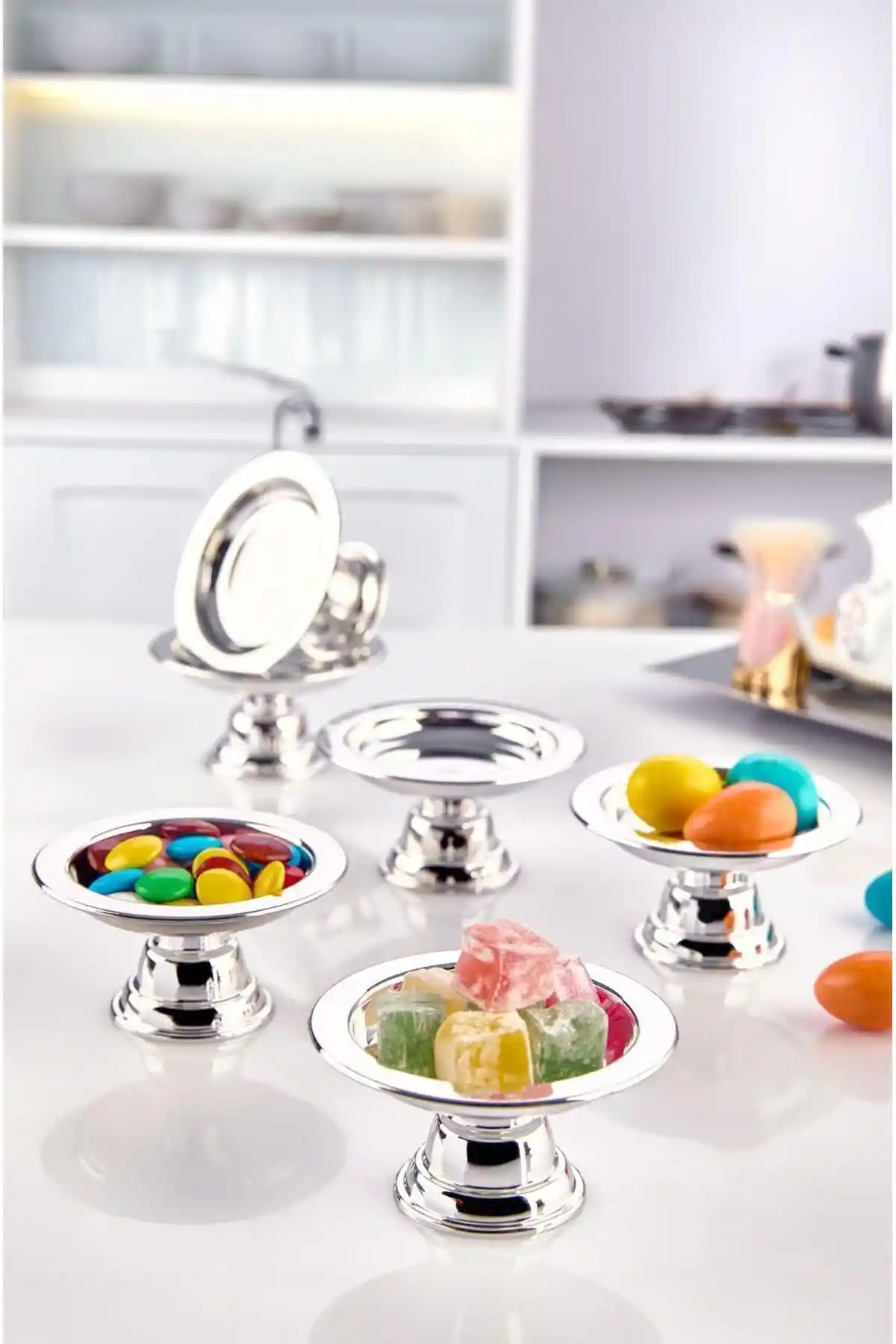 İLİVA 6'lı Gümüş Kaplama Dekoratif Makaronluk Seti Şık ve Kullanışlı Tasarım