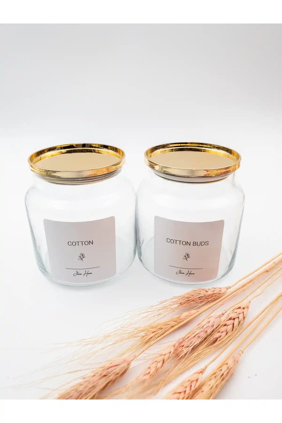 Jesse Home Gold Kapak Cam Kulak Pamuğu ve Pamuk Kavanozu Kutusu Şık ve Fonksiyonel Tasarım