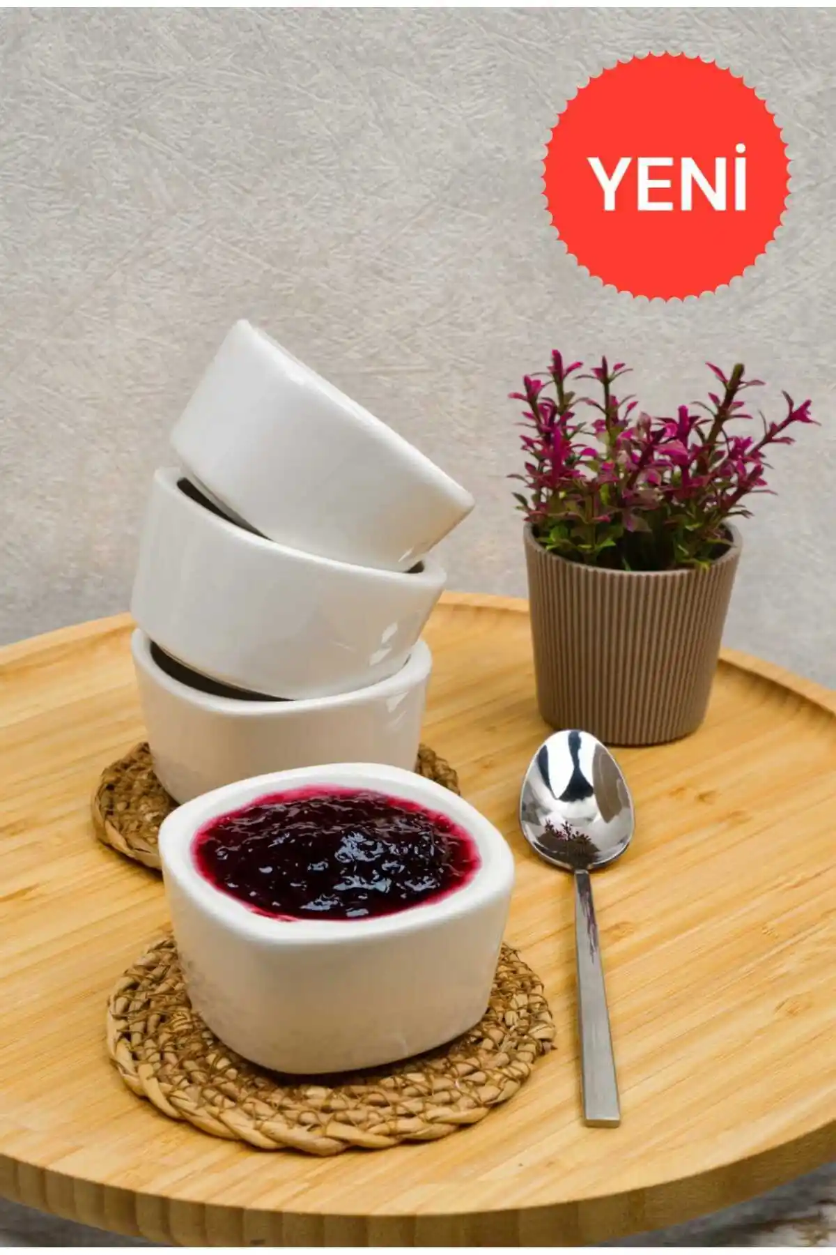 KATREMİA Mia Porselen Çerezlik ve Reçellik Sosluk Seti 8 cm 4'lü şık ve fonksiyonel tasarım