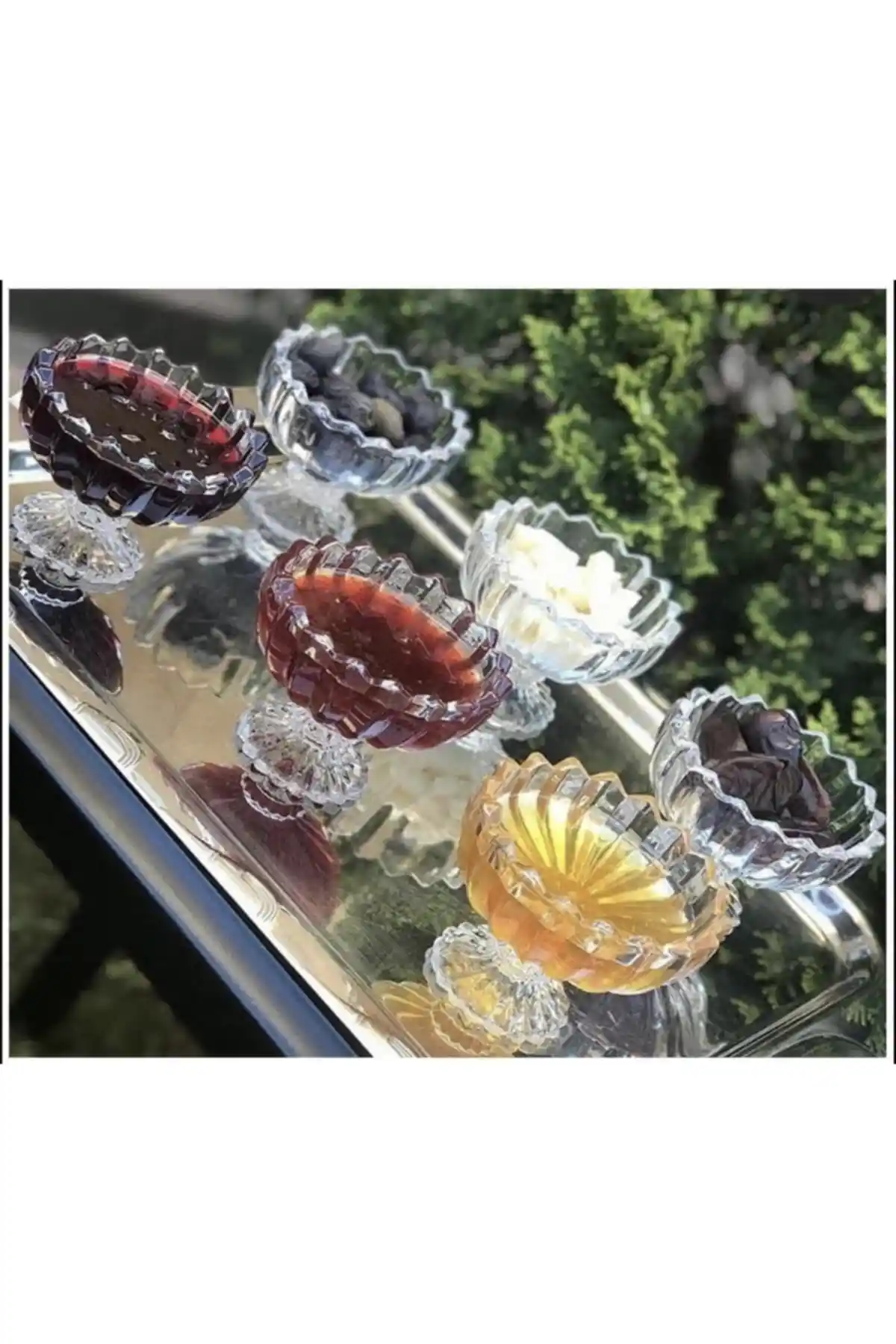 KRD Home 6'lı Kristal Cam Ayaklı Şekerlik ve Lokumluk Seti Modern Mutfak Dekoru