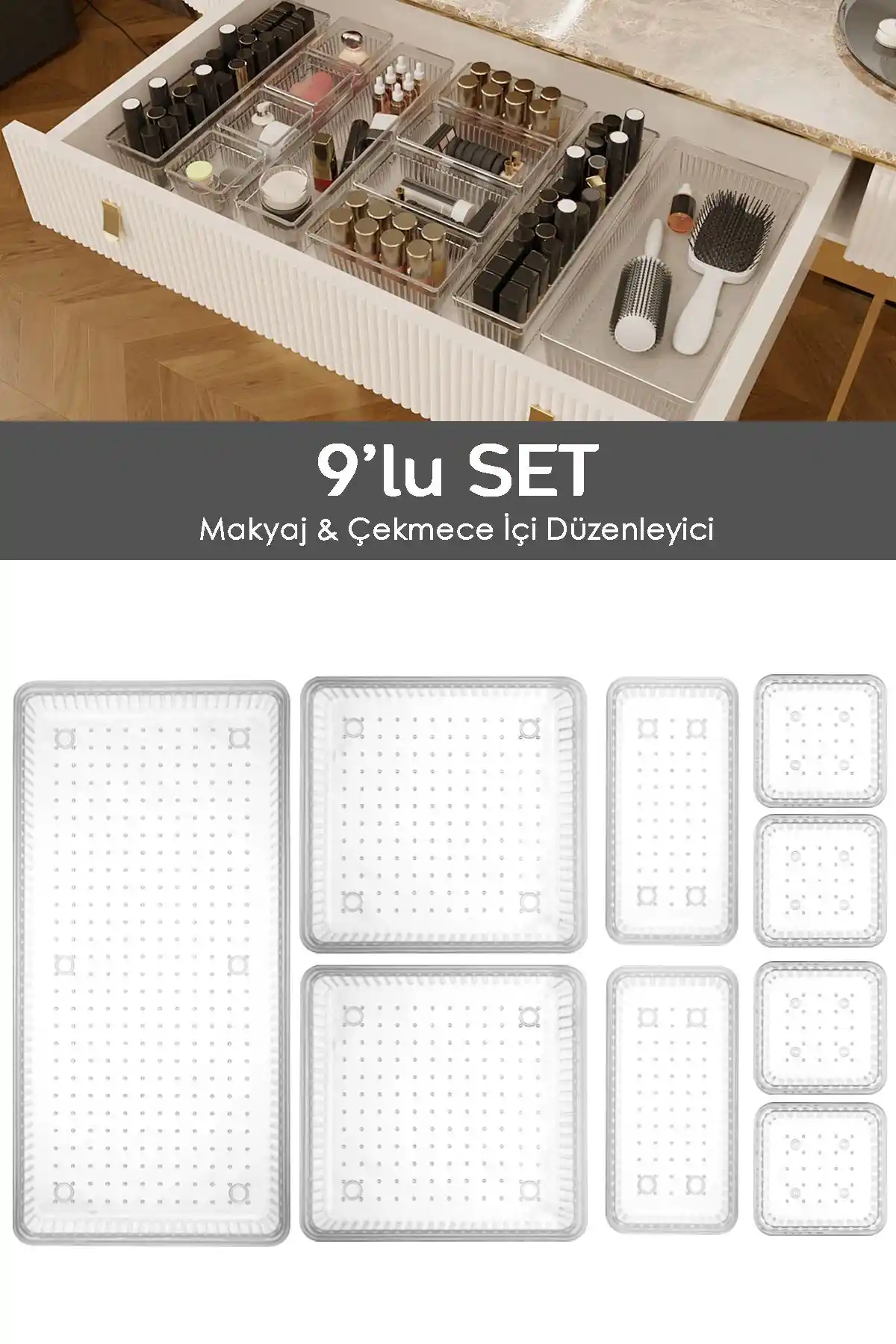 Meleni Home 9'lu Çok Amaçlı Çekmece Organizer Seti Ev ve Ofis Düzeninizi Kolaylaştırır
