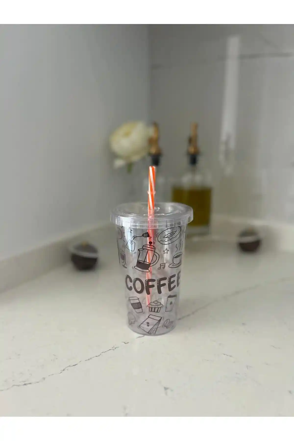 MİMOZA PARK 480 ml Desenli Çift Katlı Kristal Pipetli Bardak ve Meşrubat Bardağı