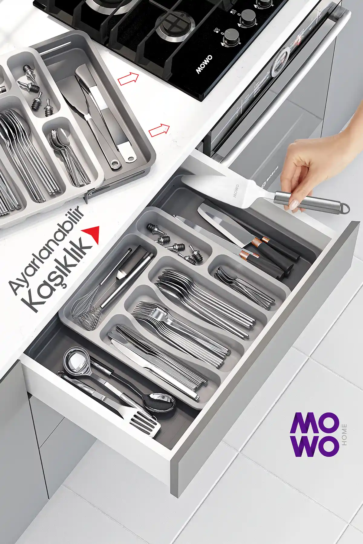 Mowo Home Çift Taraflı Uzayabilen Pratik Çekmece Kaşıklık Organizeri
