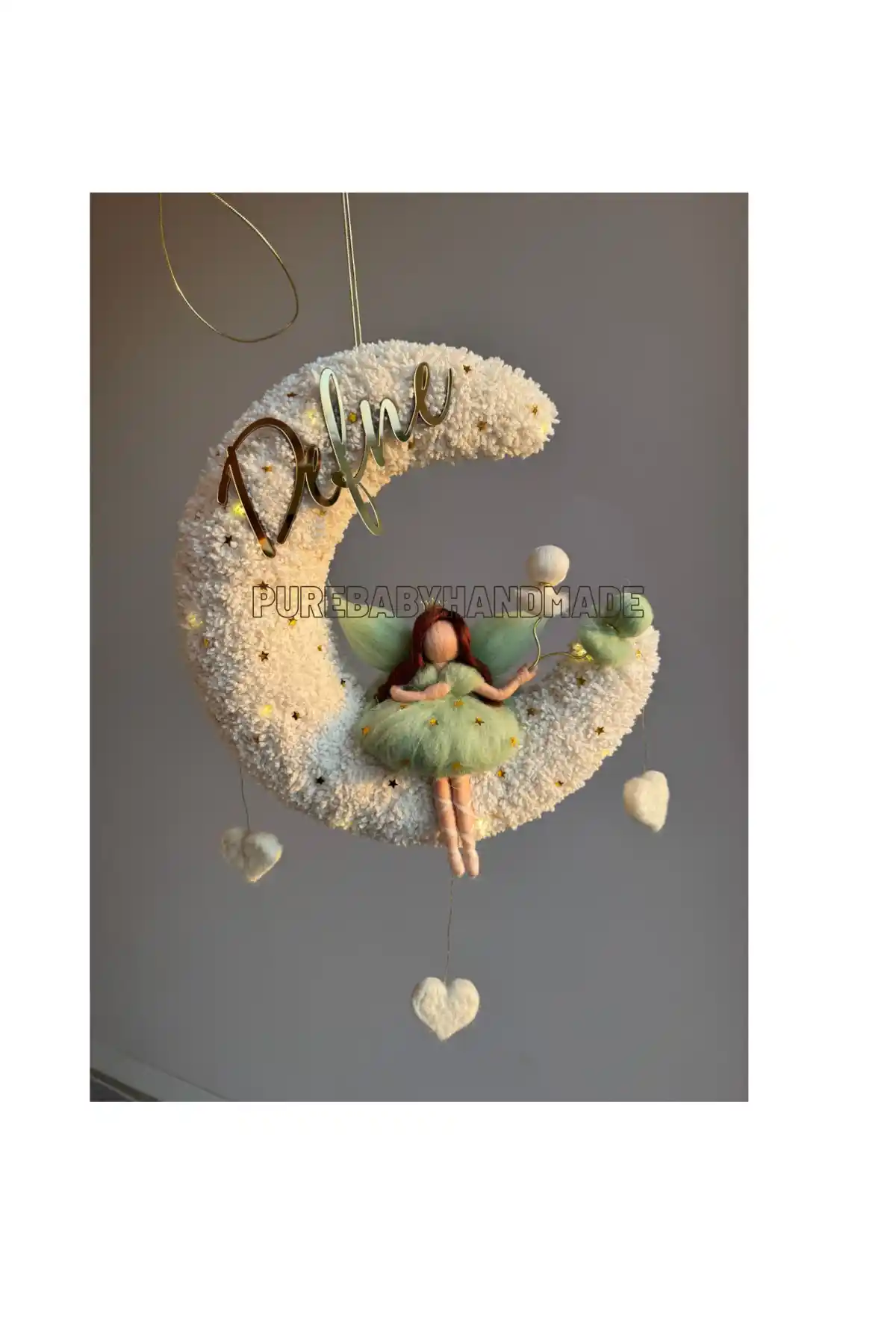 Pure Kız Bebek LED'li Keçe Kapı Süsü - Sevimli ve Şık Bebek Odası Dekorasyonu