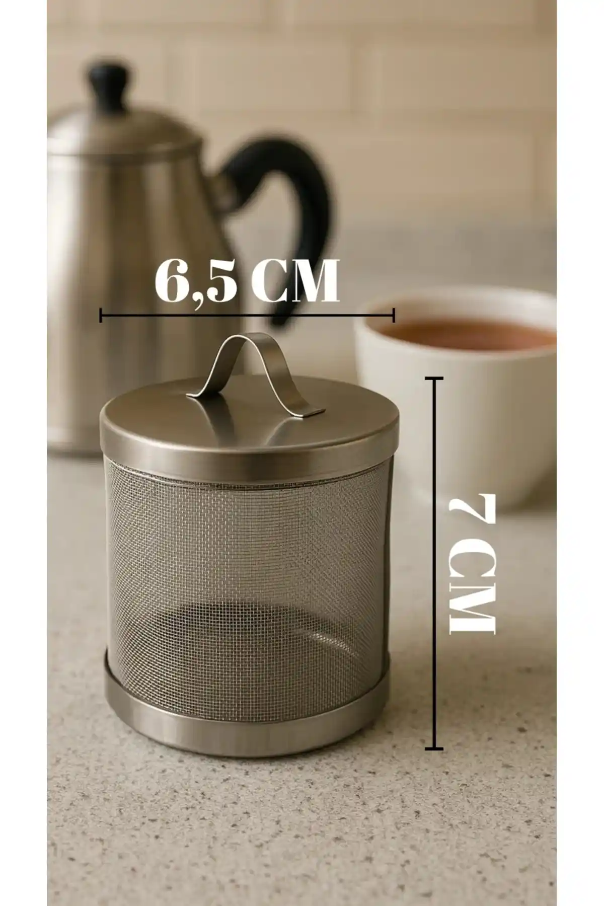 Quissine Paslanmaz Çelik Çaydanlık Demliği Süzgeç ile Pratik ve Dayanıklı Çay Hazırlama Aksesuarı