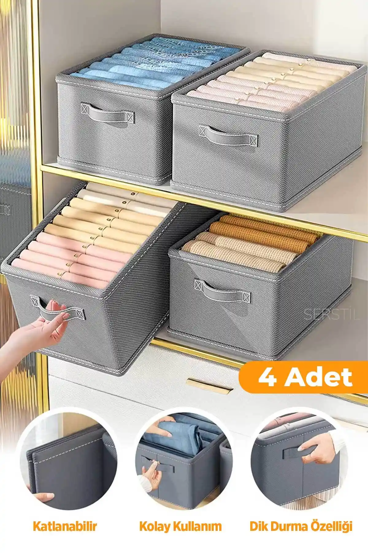 Serstil 4'lü Dolap İçi Düzenleyici ve Raf Düzenleyici Seti Pratik Depolama Çözümü