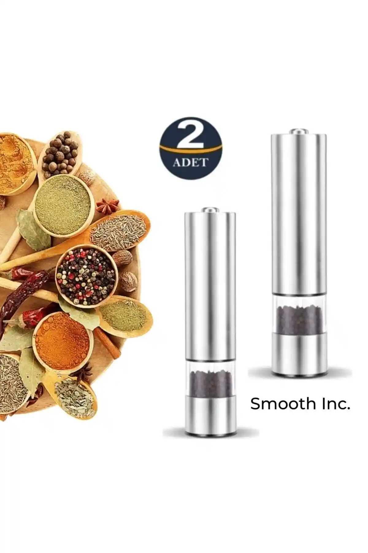 Smooth Incorporated 2'li Paslanmaz Çelik Otomatik Baharat Öğütücü Seti