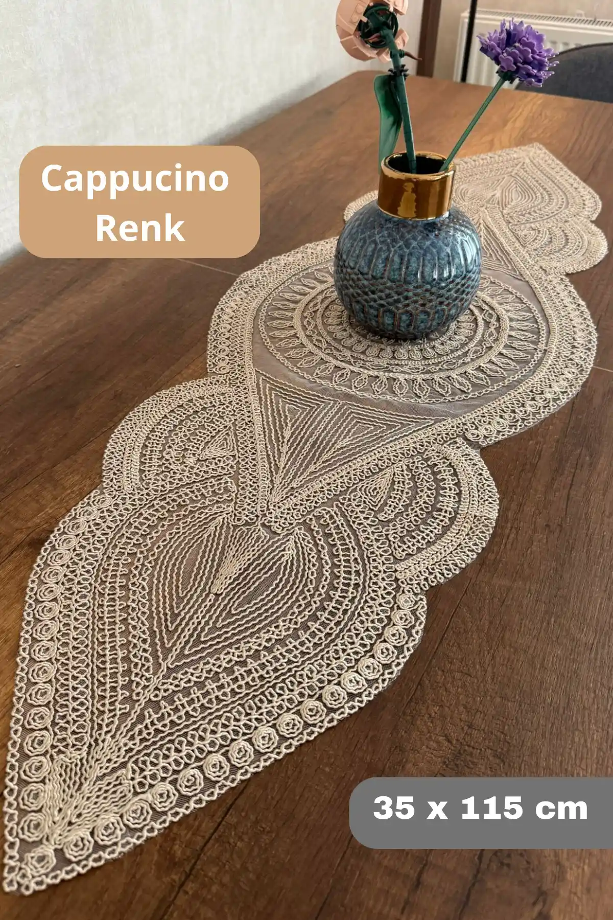 SosyeteDükkanı Akdeniz Model Cappuccino Sütlü Kahve Renk Oval Kuru Runner Dekoratif Ürün