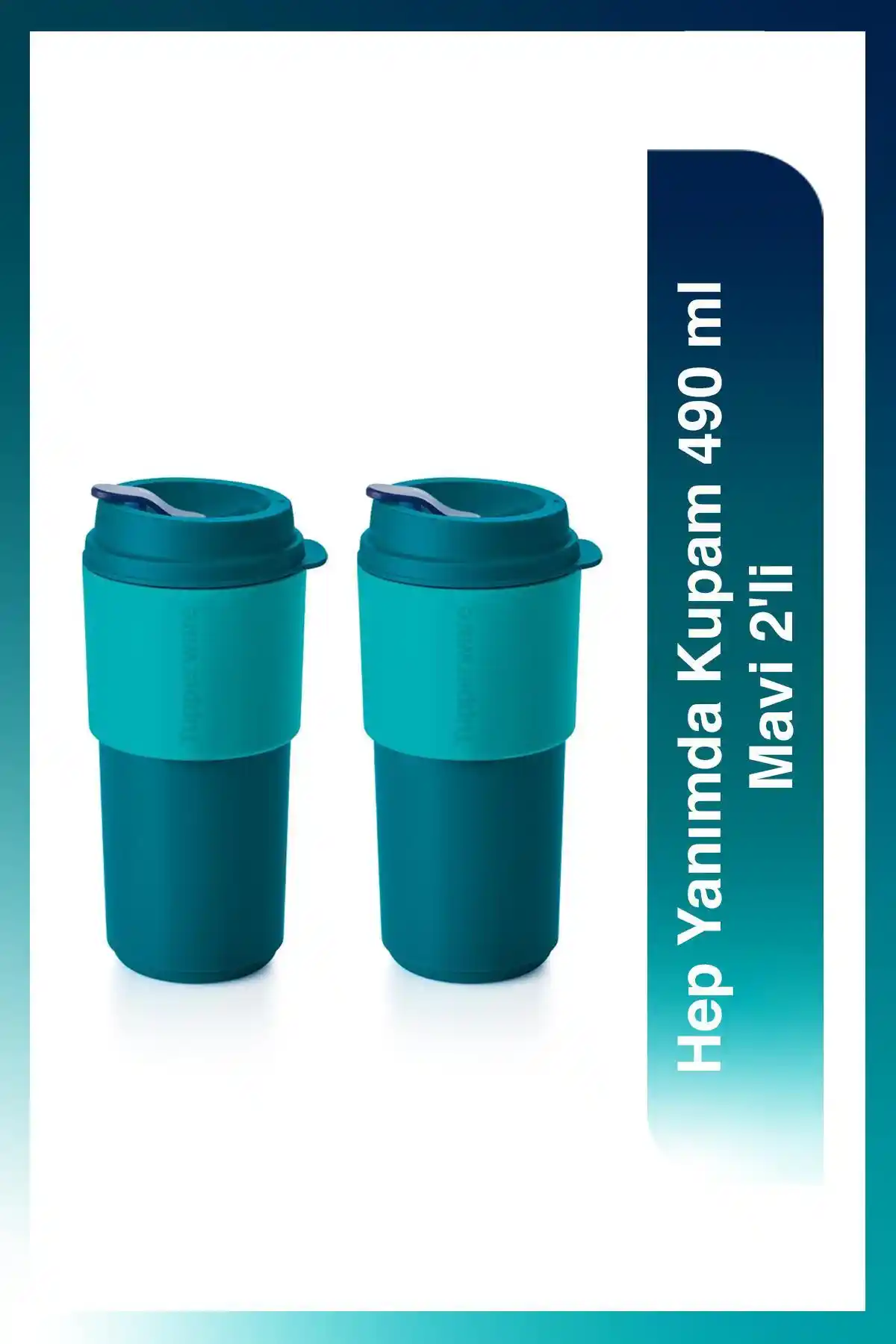 Tupperware 2'li Hep Yanımda Kupam, Suluk ve Matara Mavi 490 ml - Çok Amaçlı ve Modern Tasarım