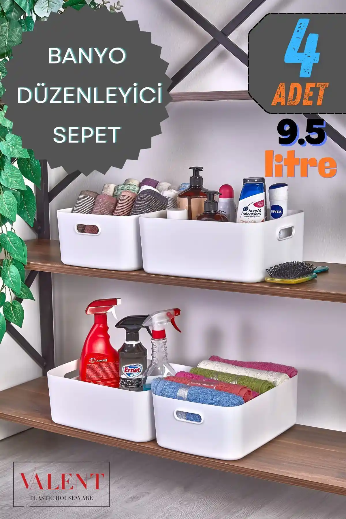 VALENT 4'lü Mocha Büyük Boy Organizer ile Banyonuzda Düzen ve Şıklık Sağlayın