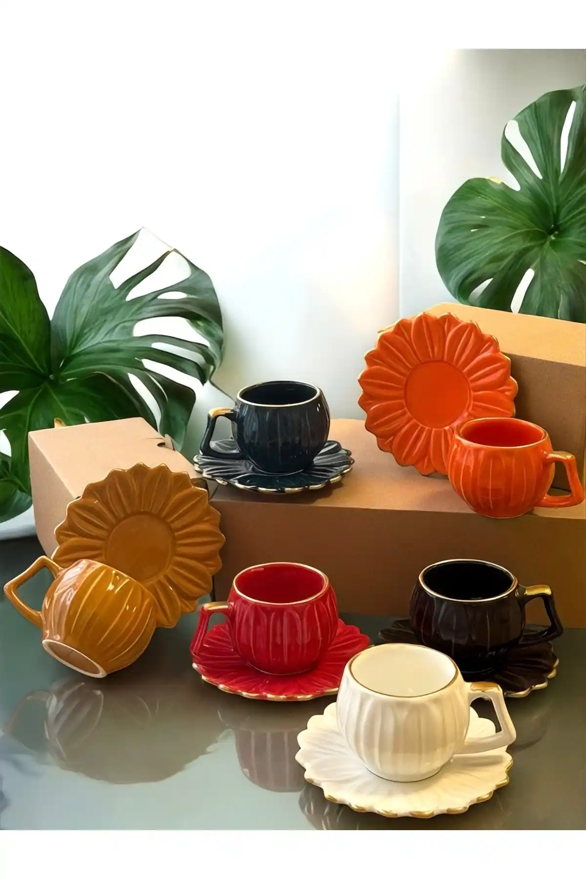 Yumuk Shop 6'lı Daisy Flora Papatya Kahve Fincanı Takımı Modern ve Renkli Tasarımıyla Şıklık Katar