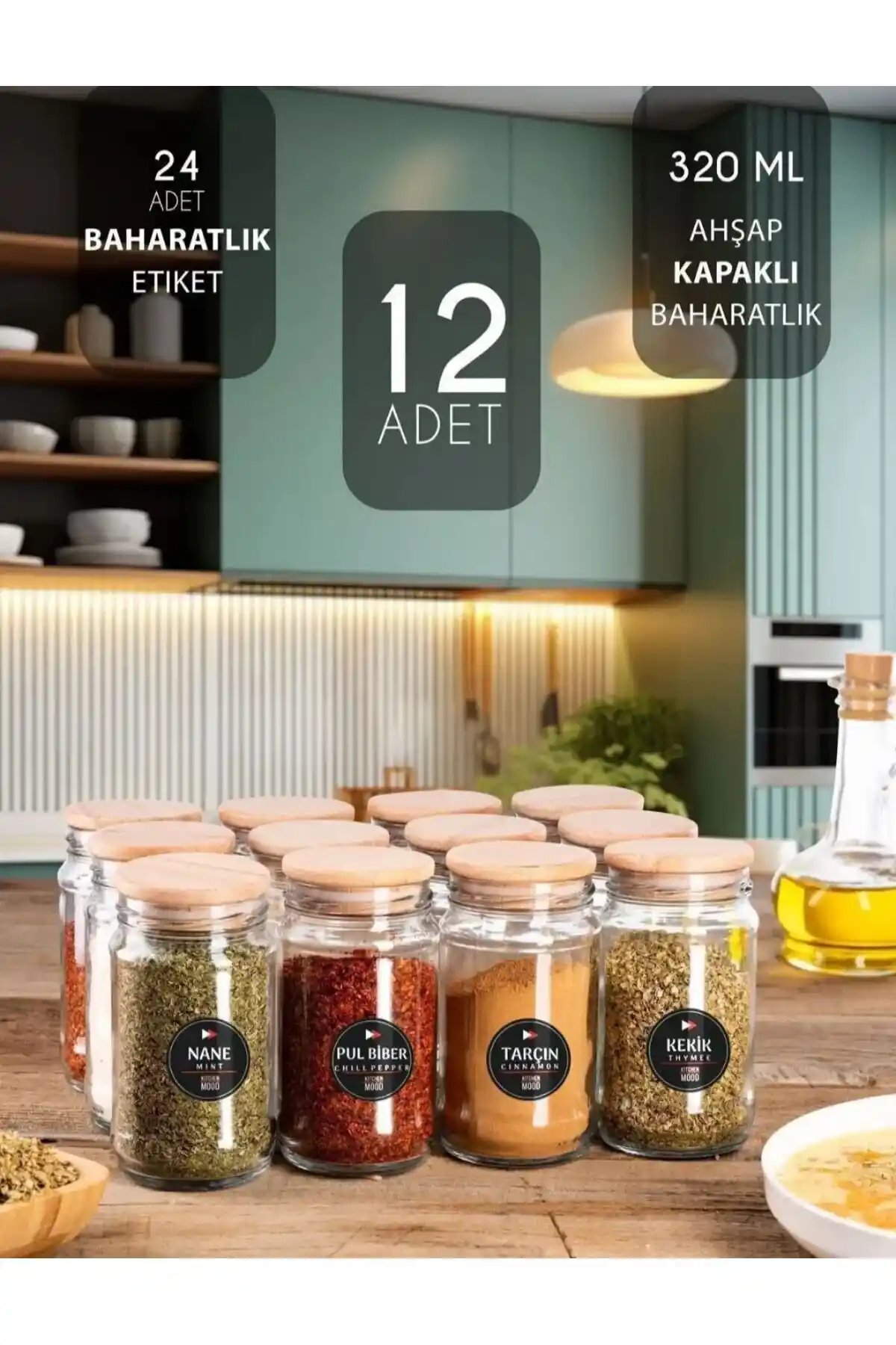 12'li cam baharatlık setleriyle mutfağınıza şıklık ve fonksiyonellik katın