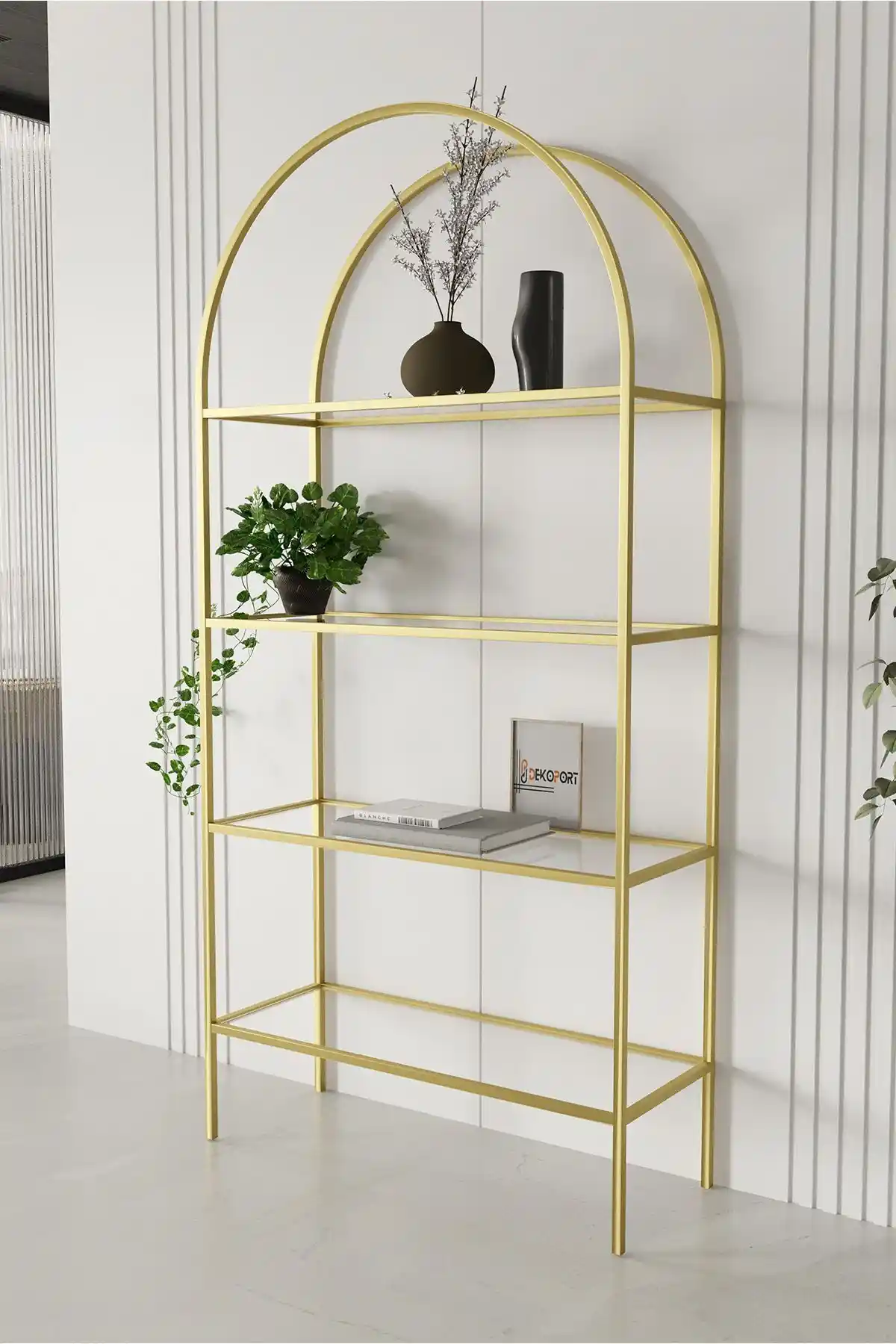 Dekoport 4 Raflı Camlı Gold Kitaplık ve DEKOPRATİK Mona Siyah Model Karşılaştırması