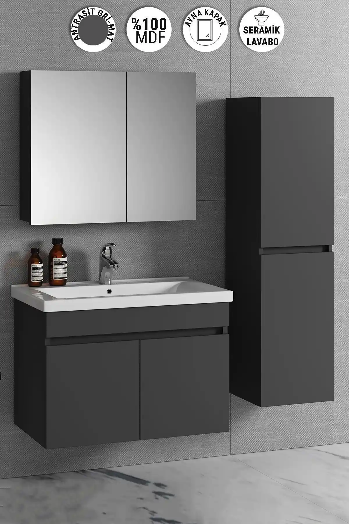 ÖZCEDEN Banyo Dolabı Takımları Karşılaştırması: Antrasit Gri ve Beyaz Modeller