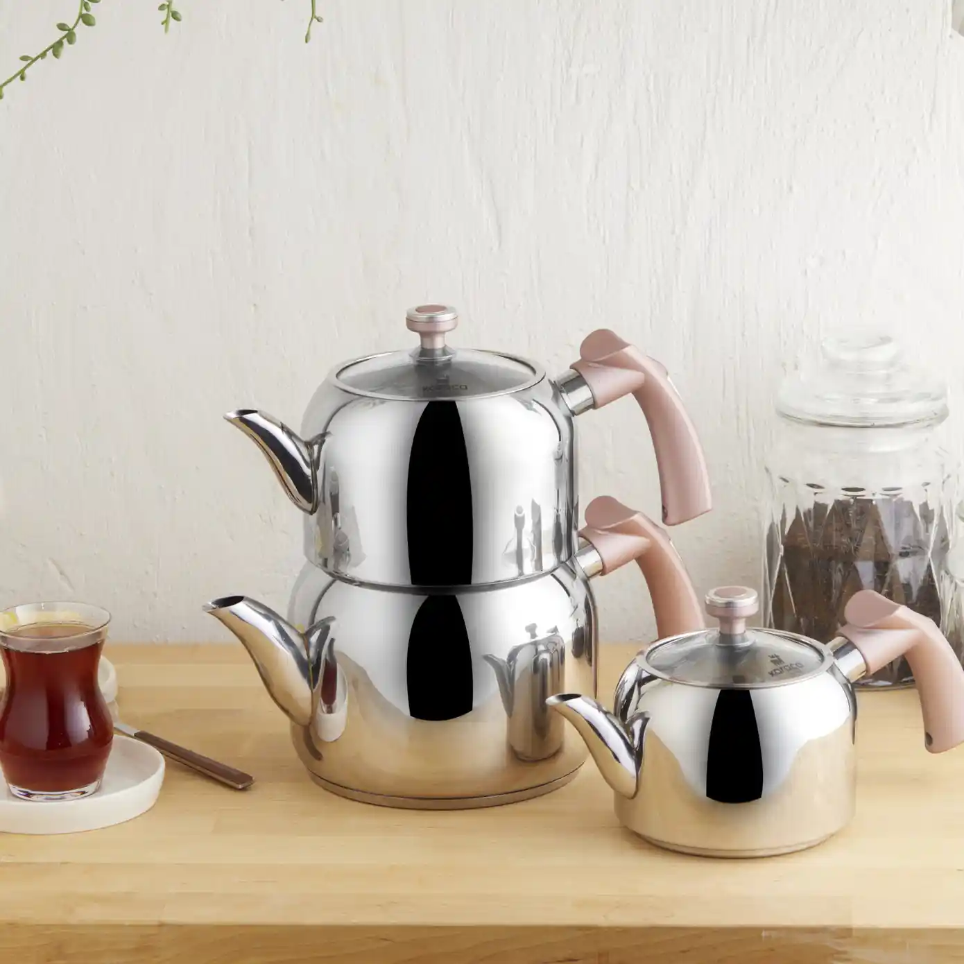 Karaca Tres 3'lü Rosegold Çaydanlık Takımı Modern ve Şık Mutfak Dekorasyonu İçin