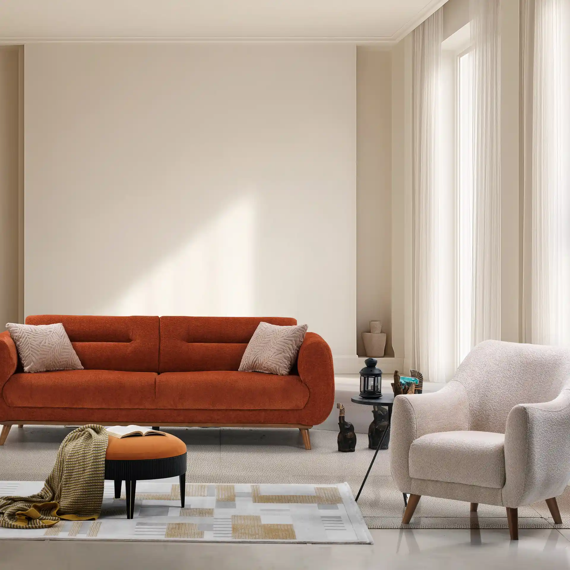 Kiremit ve Krem Renk Koltuk Takımlarıyla Modern ve Şık Dekorasyon İpuçları