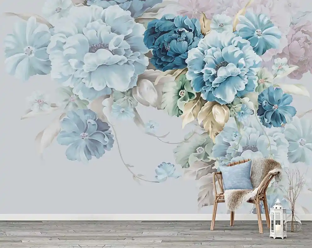 Mavi Çiçek Duvar Kağıdıyla Evinize Doğal ve Şık Bir Dokunuş Ekleyin