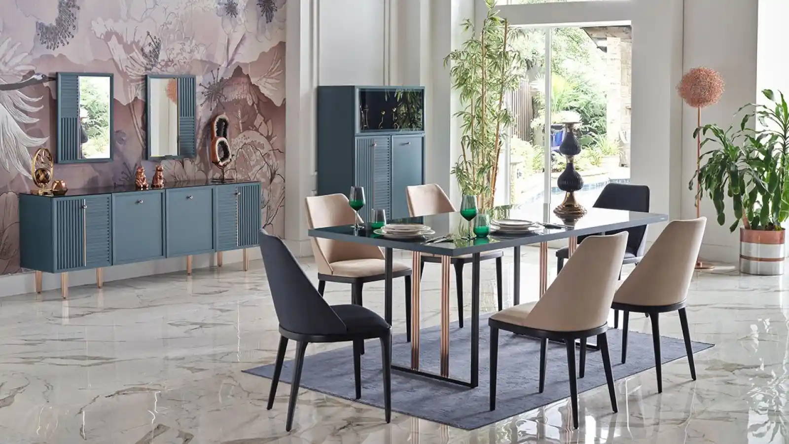 Mavi Yemek Odası Takımı ile Dekorasyonda Şıklık ve Ferahlık Yaratma Rehberi