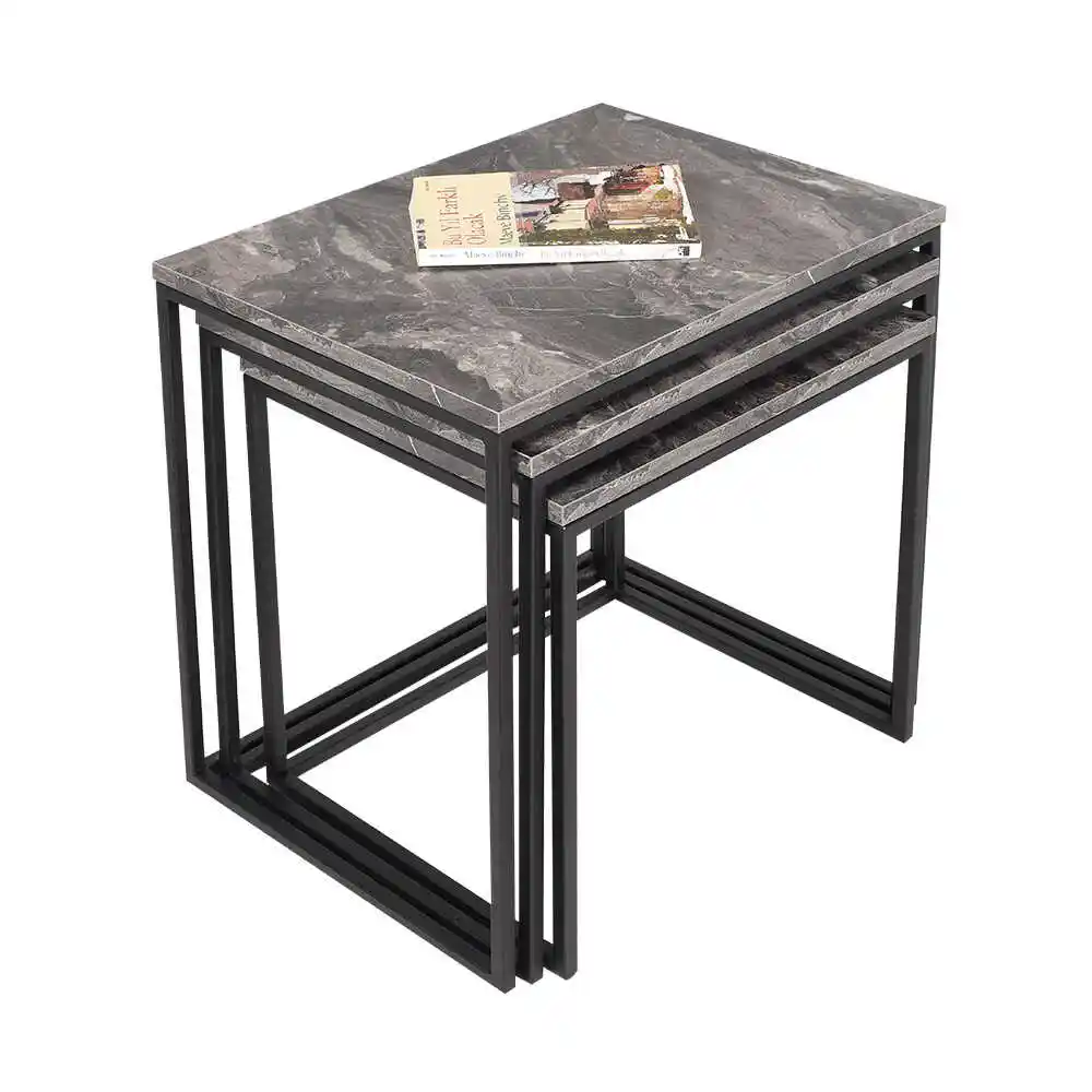 Mermer Desenli 3'lü Zigon Sehpa ile Dekorasyonda Zarafeti Yansıtın ve Şıklığı Artırın