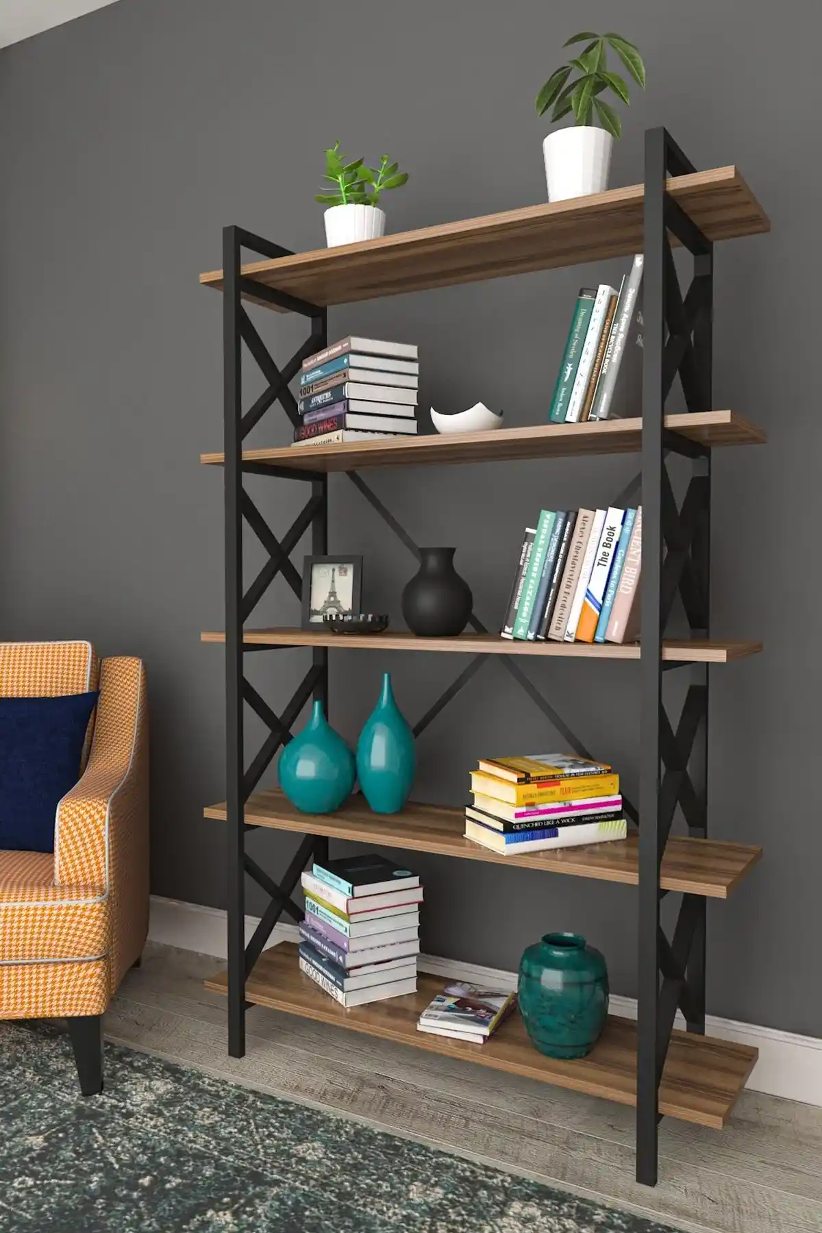 Büyük Kapasiteli 5 Raflı Kitaplıklar: Fonksiyonellik ve Estetiğin Bir Arada Sunumu