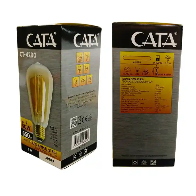 Cata LED Ampul Sıcak Amber Tonuyla Modern Ev ve İş Yeri Dekorasyonuna Uygun