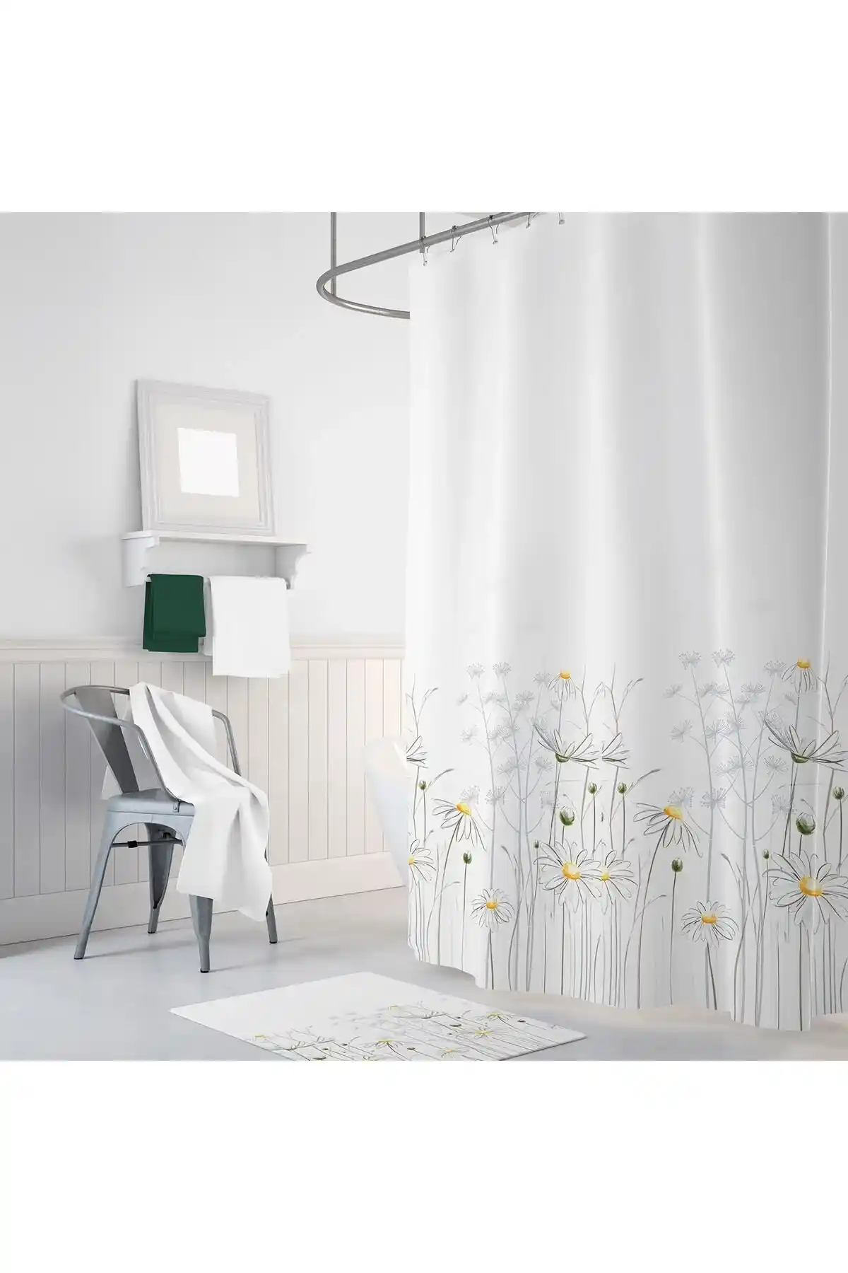 Çiçek Desenli Banyo Perdesi ve Papatya Teması ile Dekorasyonda Doğal Şıklık