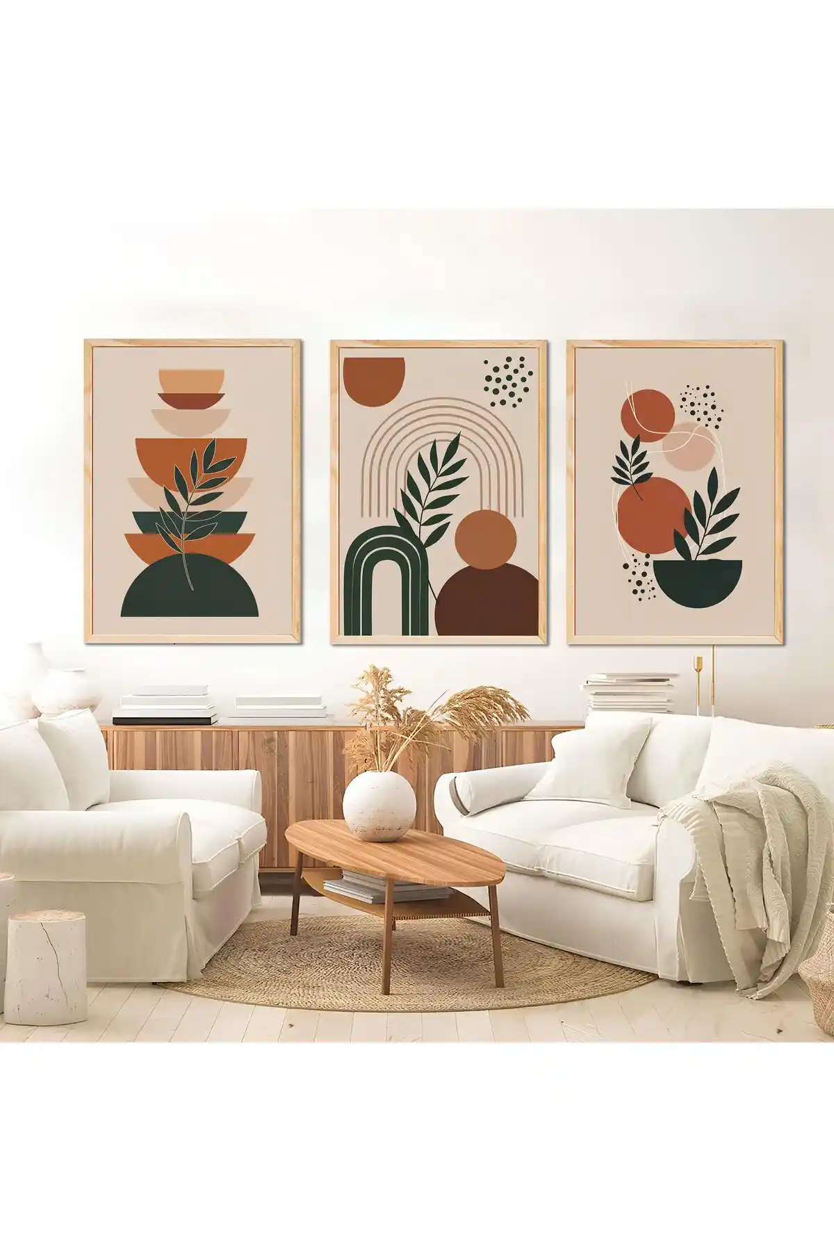 Doğal Ahşap 3'lü Tablo ile Salon Dekorasyonunda Şıklık ve Doğallık Sağlama Yöntemleri