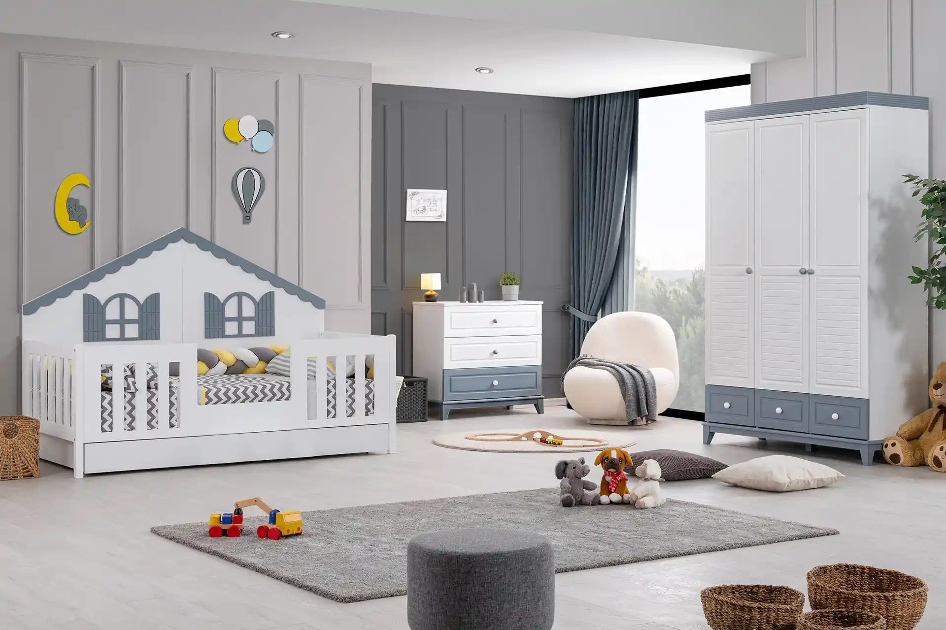 Modern Beyaz Gri Çocuk Odası Dolapları: Tasarım ve Fonksiyonellik Rehberi