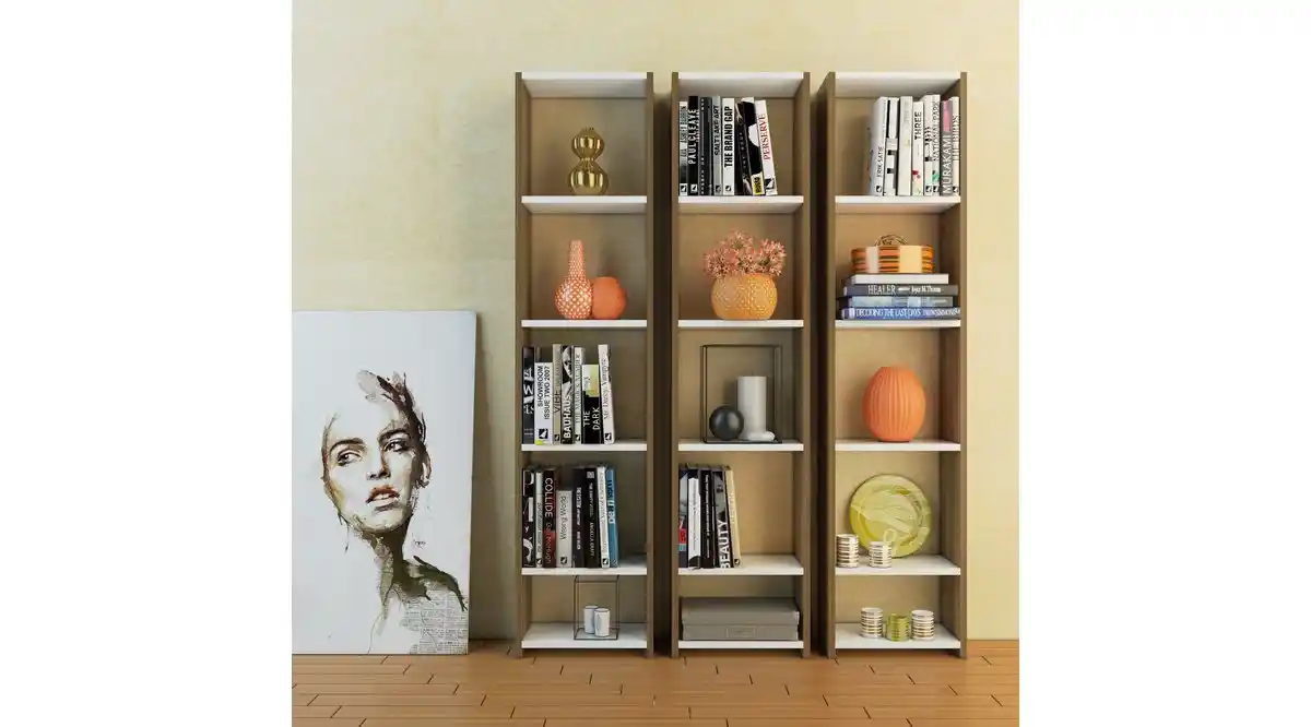 Modern fonksiyonel üçlü kitaplık tasarımlarıyla yaşam alanlarınızı şık ve kullanışlı hale getirin