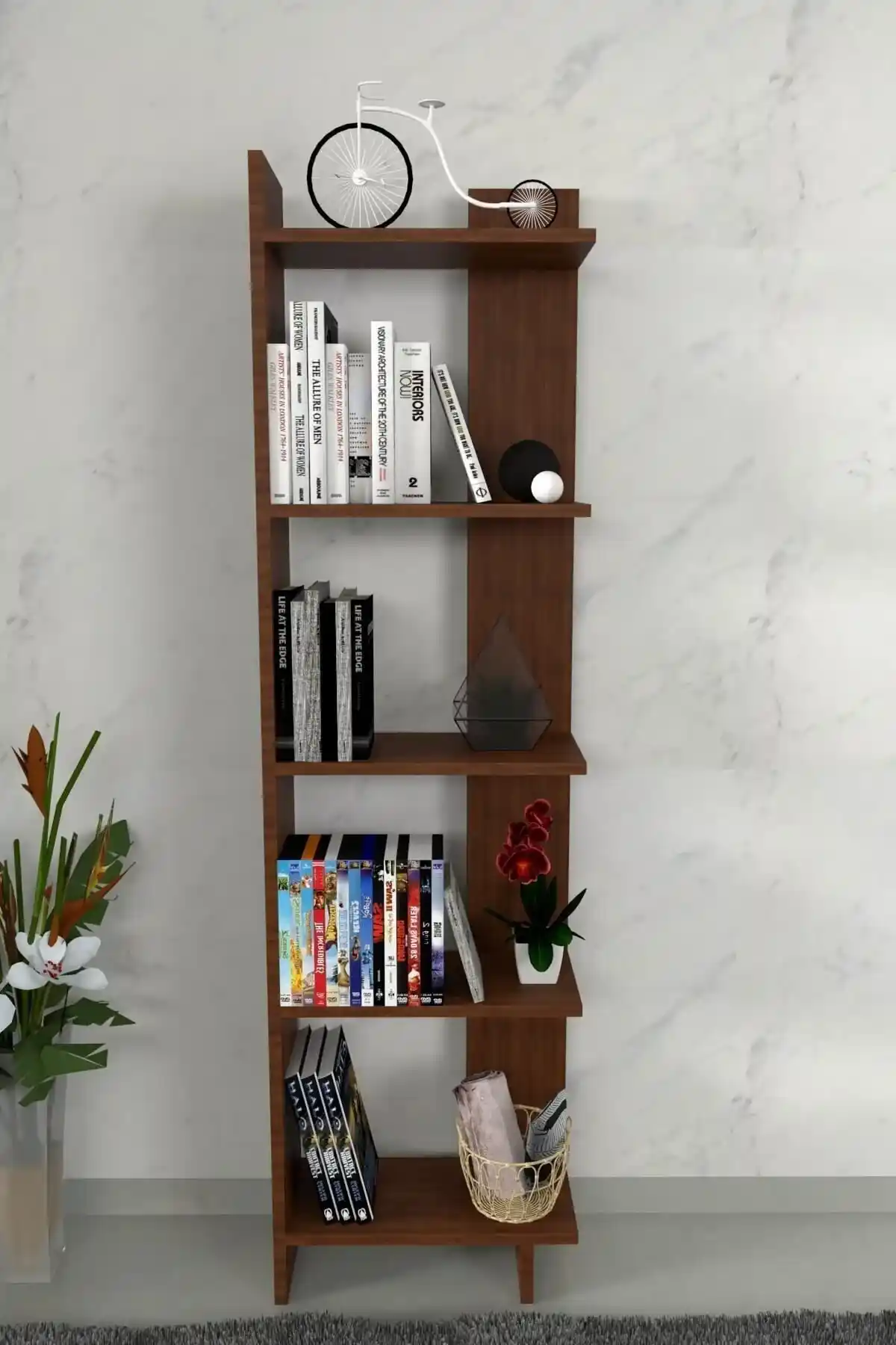 Moonlife Ceviz Dekoratif Kitaplık: Modern ve Doğal Malzemeyle Şık Dekorasyon Unsuru