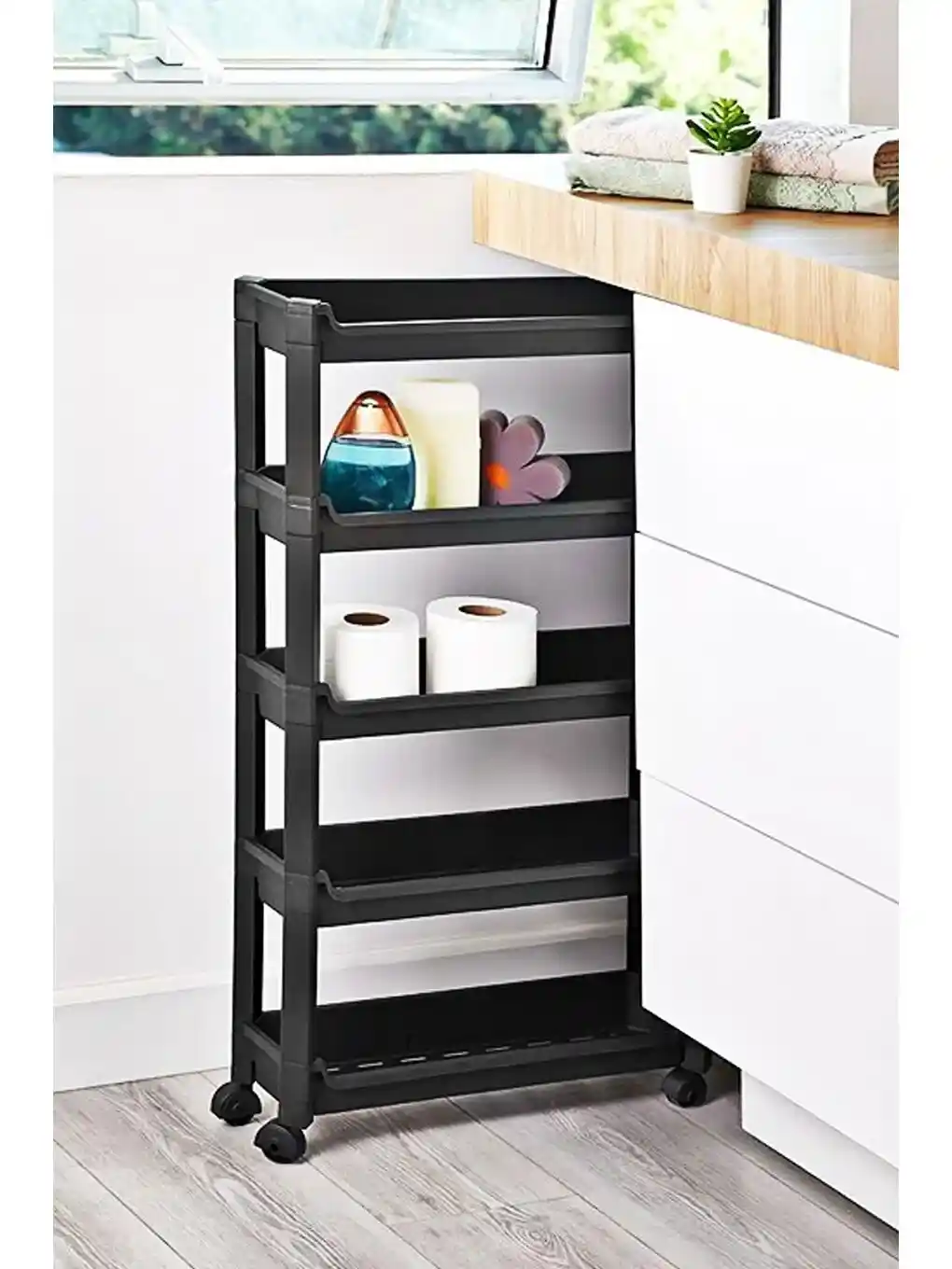 Pratik Siyah Tekerlekli Raf Ünitesi: Fonksiyonellik ve Estetiğin Modern Buluşması