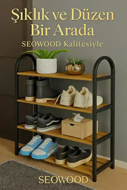 Seowood 4 Katlı Ayakkabılık: Geniş Depolama ve Estetik Tasarım Özellikleri