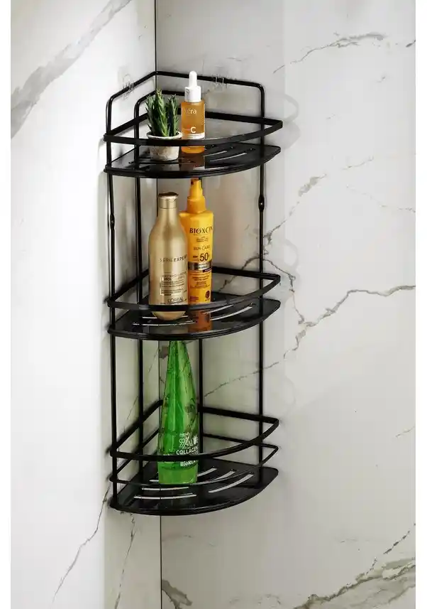 Siyah Yapışkanlı Banyo Köşe Rafları: Modern ve Pratik Alan Kullanımı Çözümü