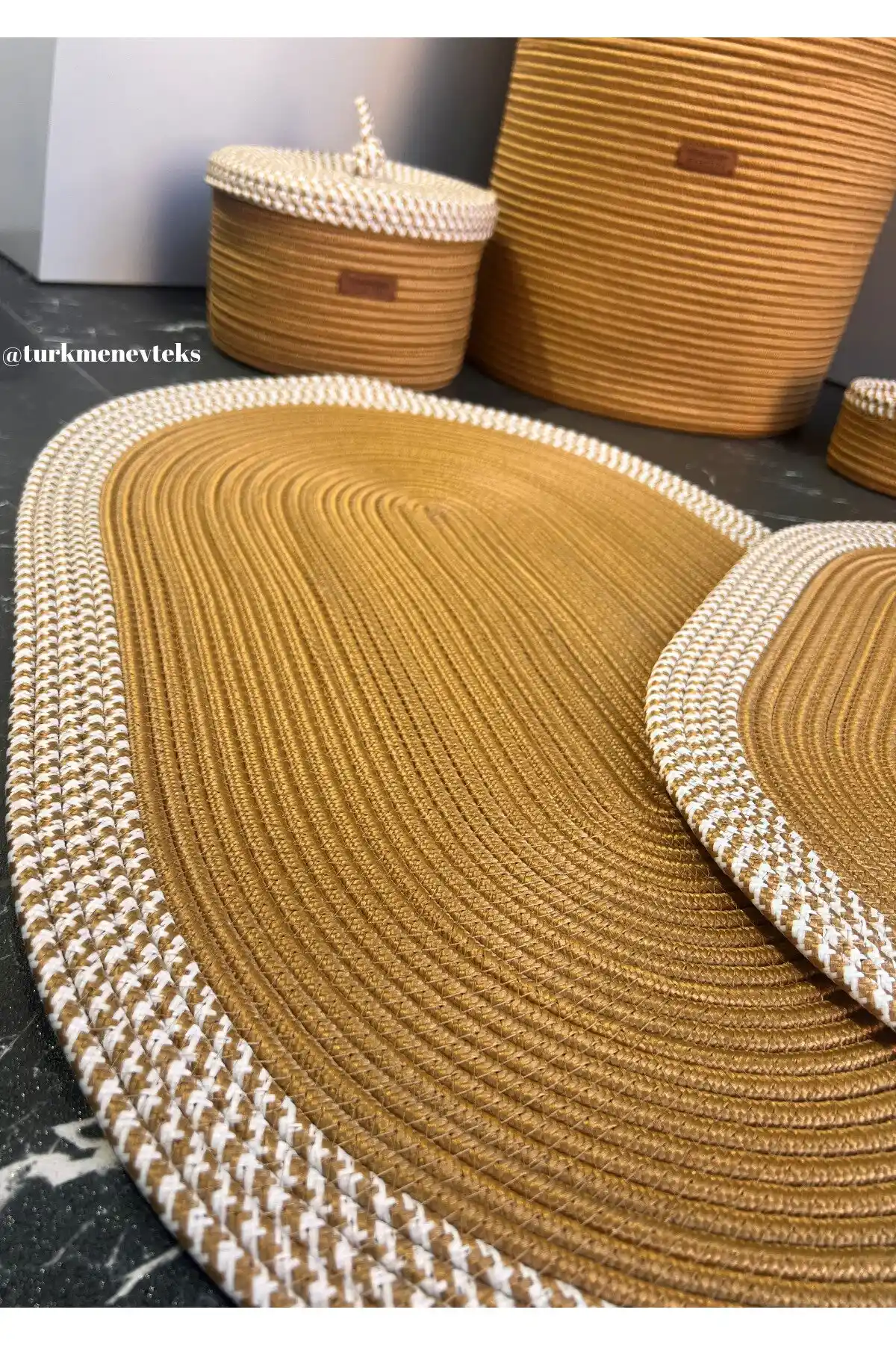 Türkmen ev tekstilinde jüt hasır banyo setleri doğal ve estetik çözümler sunar