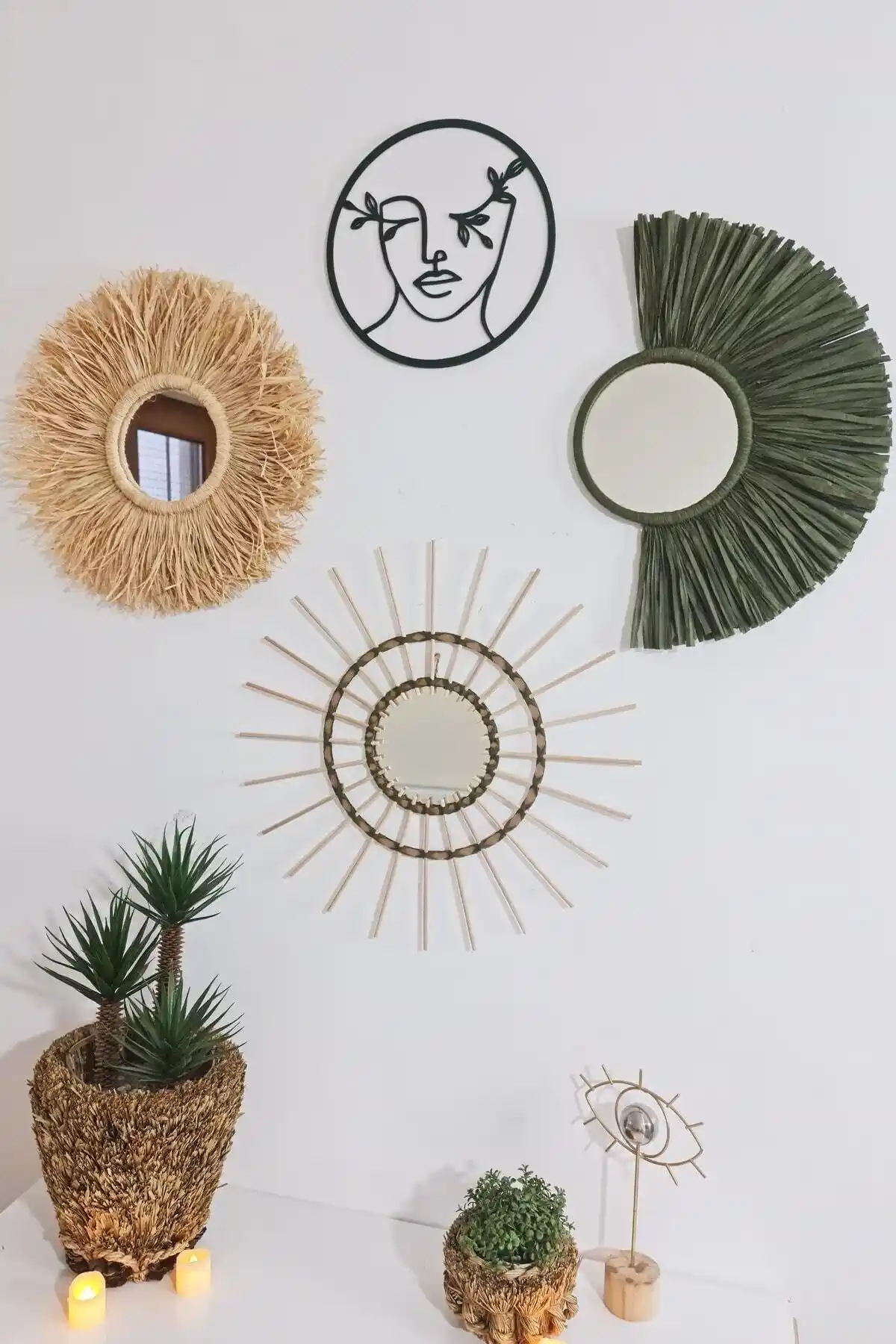 Yeşil Bambu Rafya Aynası Dekoru: Doğal ve Estetik İç Mekan Tasarımları