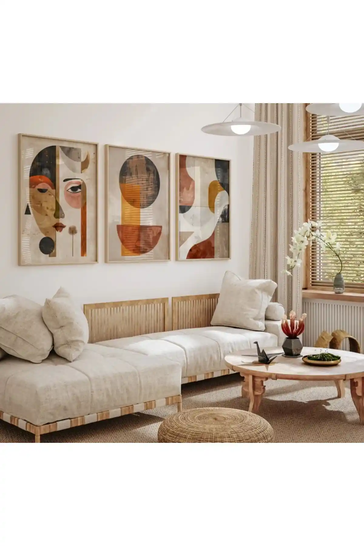 Modern Ahşap Çerçeveli 3'lü Soyut Tablo Setleri Dekorasyon İçin Uygun Alternatifler