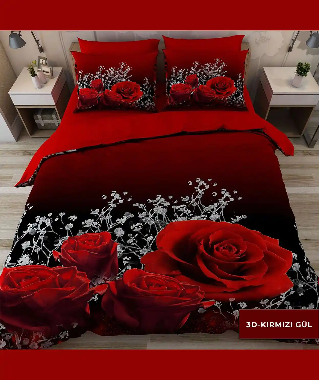 Çift Kişilik 3 Boyutlu Taç Nevresim Takımı ile Yatak Odasında Modern Dekorasyon