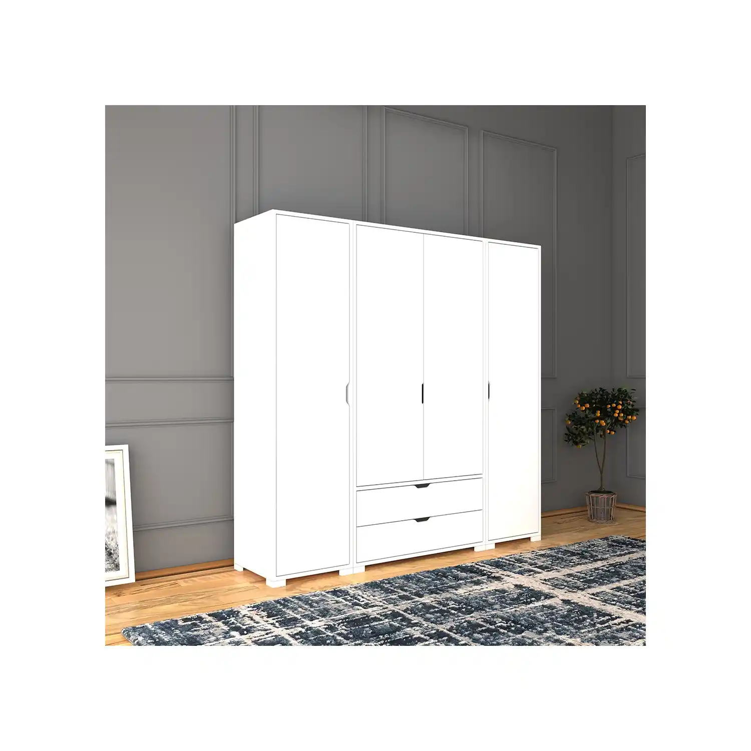 Modern ve Şık Midoser Mat Beyaz 4 Kapılı ve 2 Çekmeceli Elbise Dolabı Özellikleri