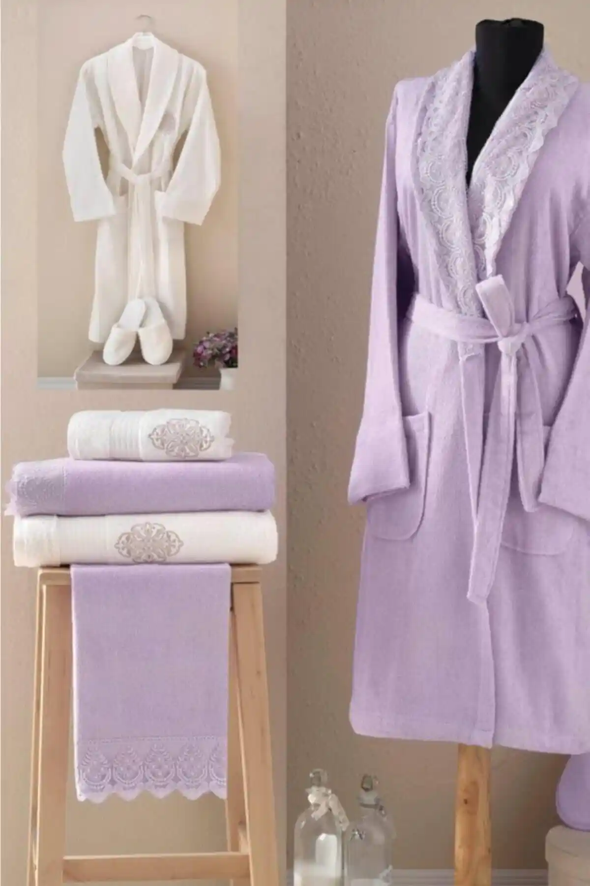 Mor Renkli Bornozlarla Dekorasyonda Şıklık ve Konforun Birleşimi