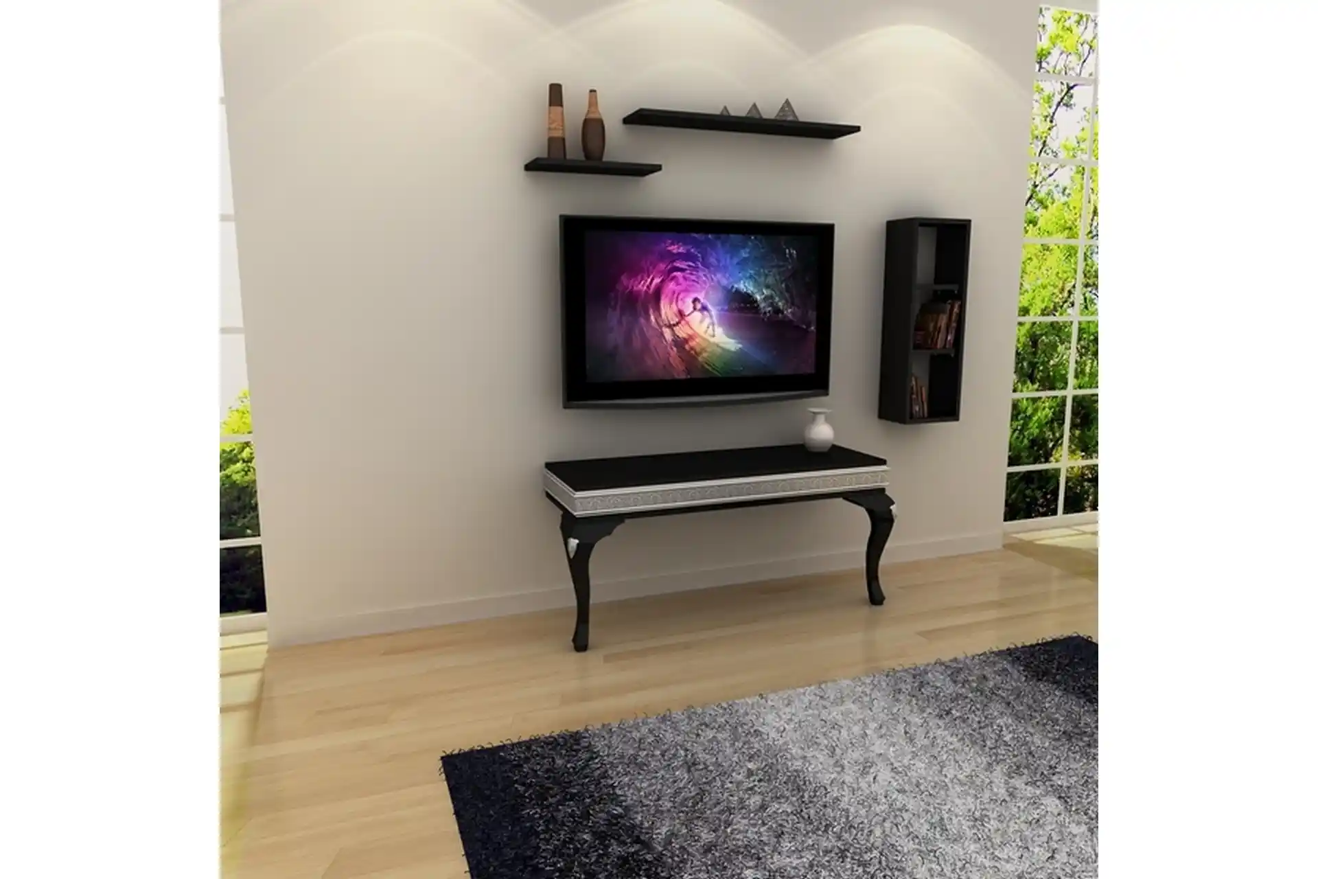 Parlak Siyah TV Ünitesi ile Modern ve Şık Dekorasyon Çözümleri