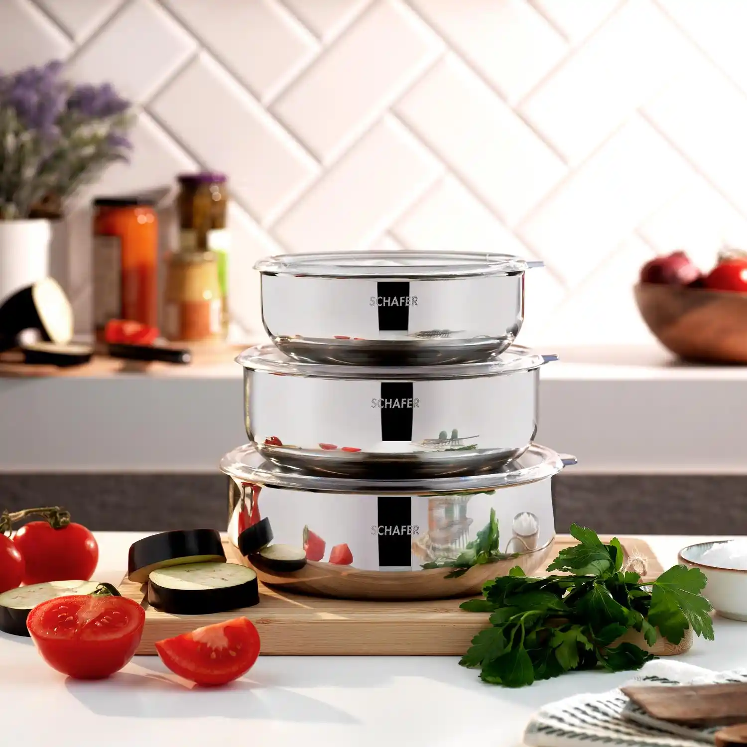 Schafer Practi 3’lü Çelik Saklama Kabı Seti ile Modern ve Pratik Mutfak Düzeni