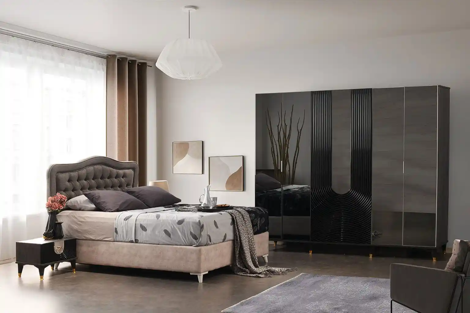 Siyah Camlı Yatak Odası Takımıyla Modern ve Zarif Dekorasyon Fikirleri
