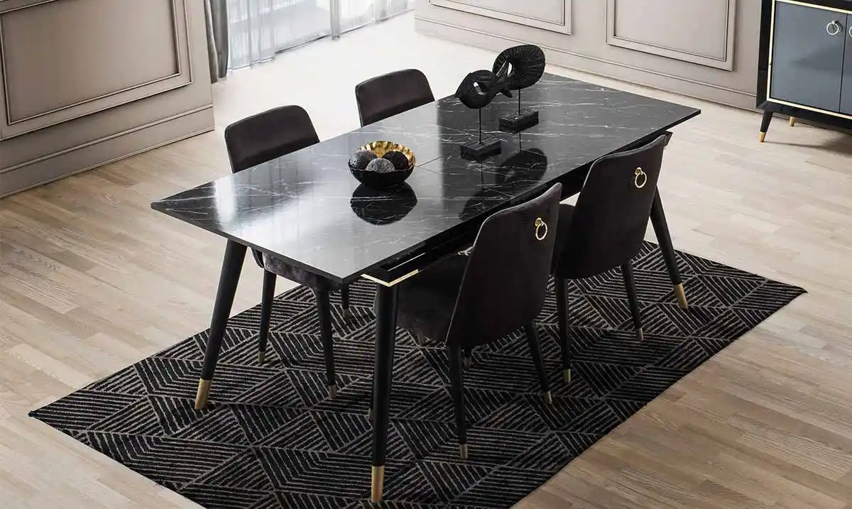 Siyah Mermer Yemek Masası ile Modern ve Şık Dekorasyon Çözümleri