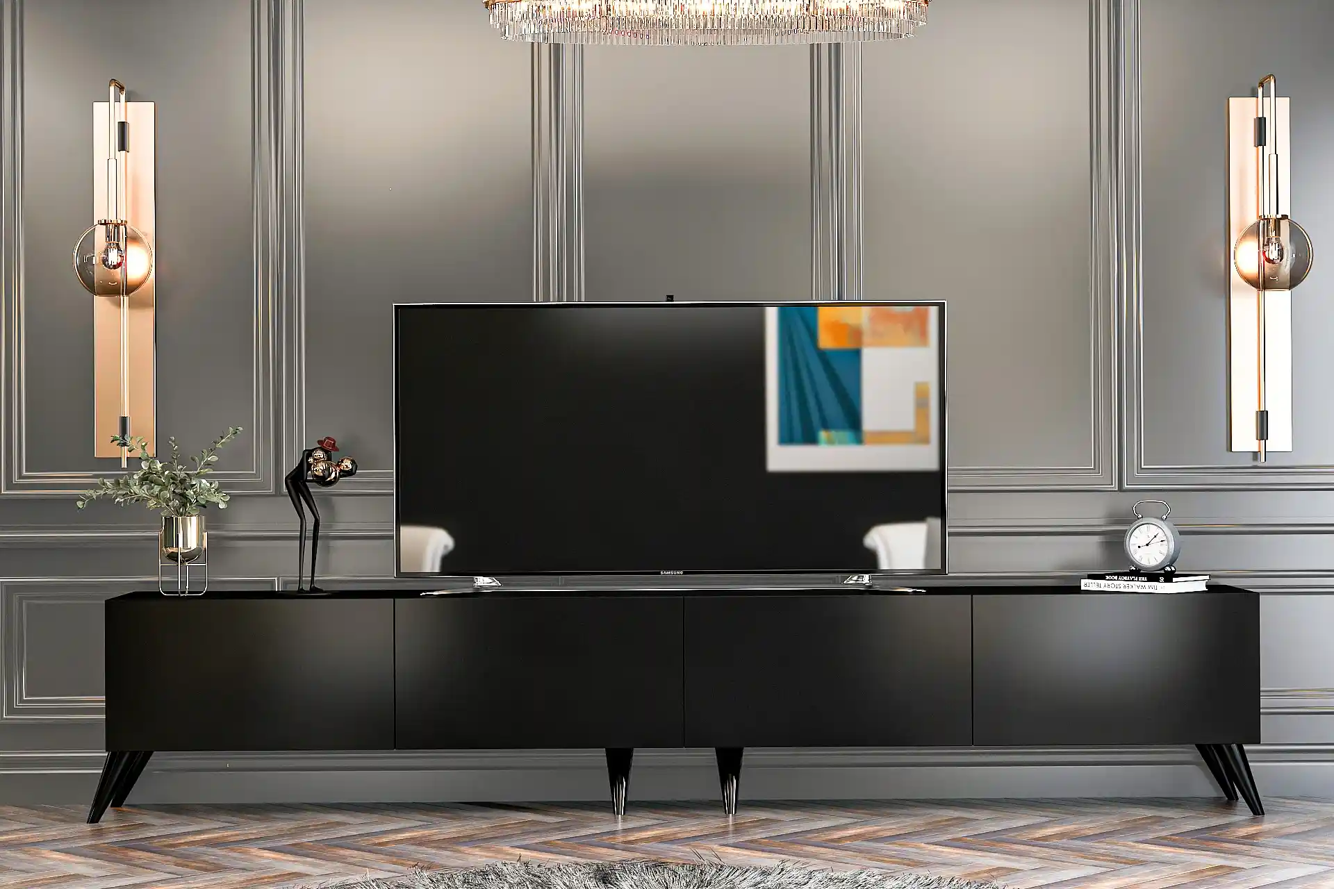 Siyah Televizyon Ünitesi ile Modern ve Şık Dekorasyon Çözümleri