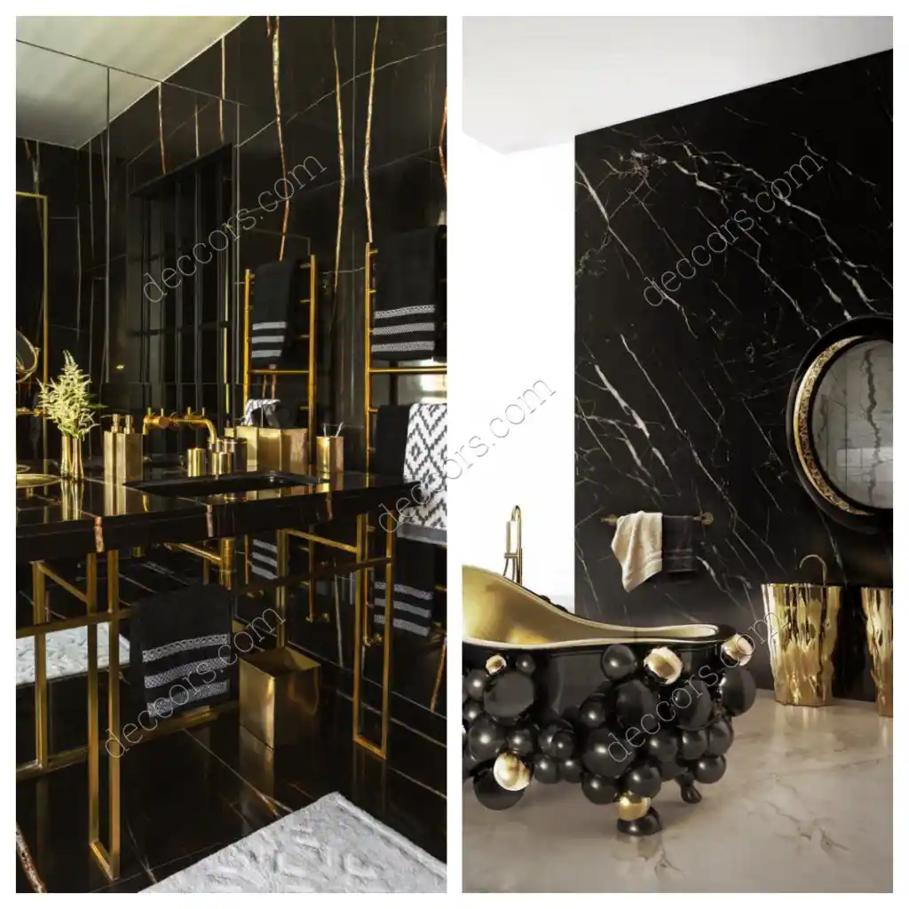Siyah ve Altın Renklerin Uyumu ile Modern ve Şık Banyo Dekorasyonları