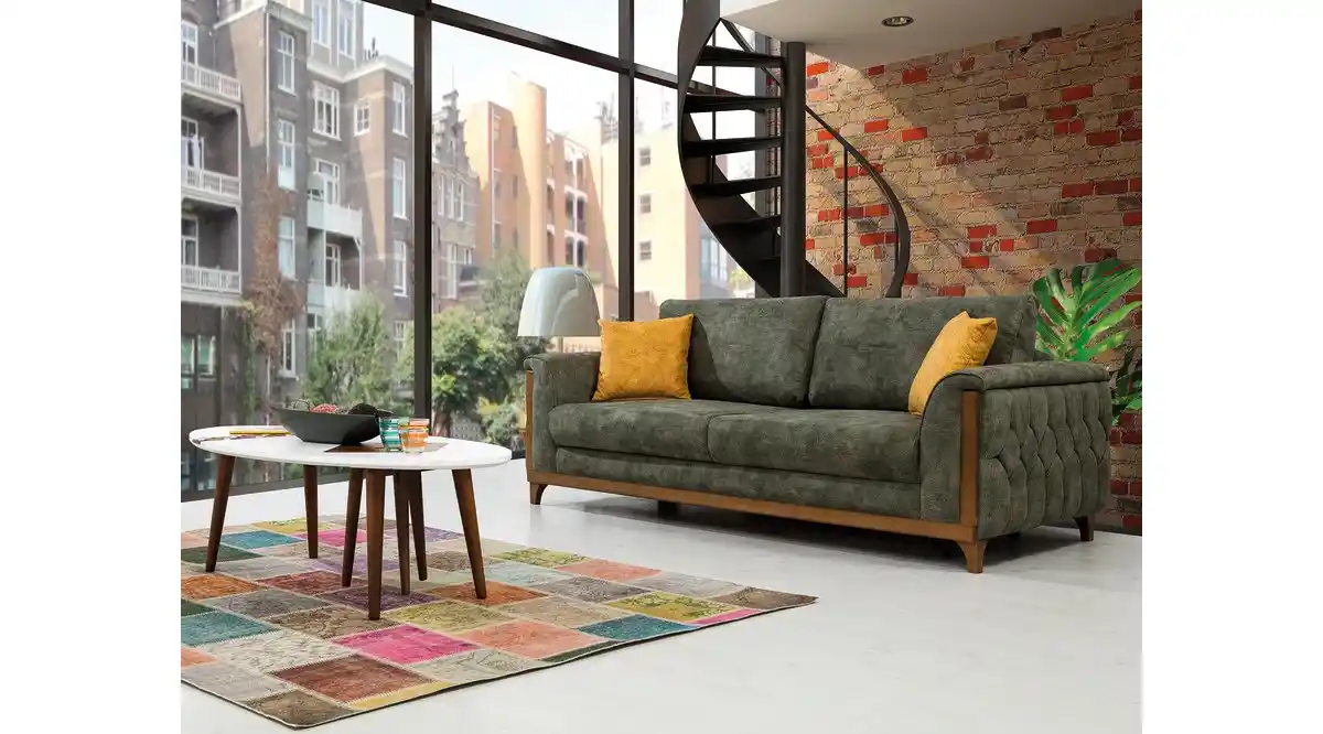 Yeşil Hardal Koltuk Takımlarıyla Modern ve Canlı Oturma Odası Dekorasyonu