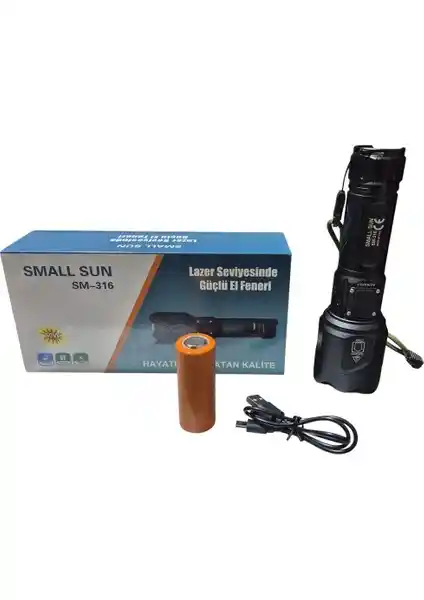 Small Sun SM-316 Şarjlı El Feneri: Yüksek Parlaklık ve Çok Fonksiyonlu Güç Kaynağı