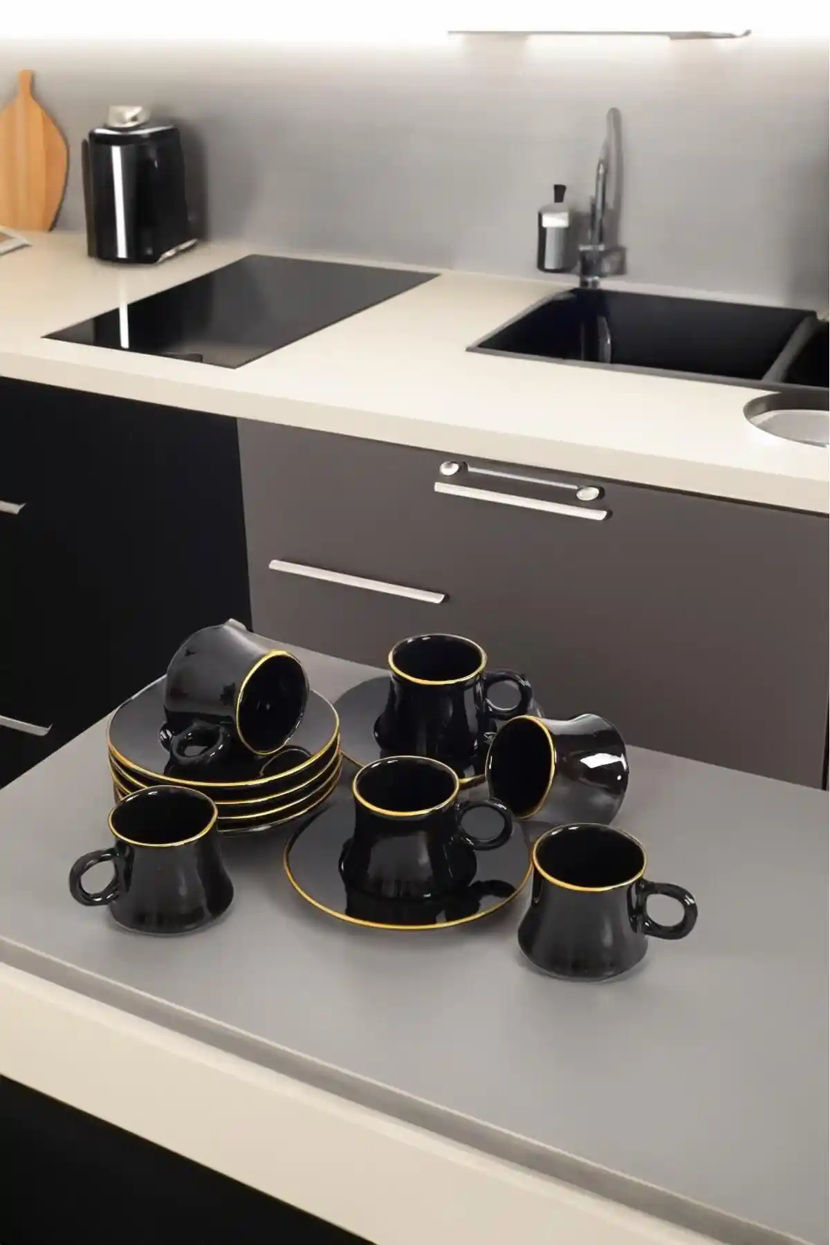 Akkoyunlu Home 6 Kişilik Siyah Türk Kahvesi Fincanı Takımı – Şık ve Klasik Tasarım